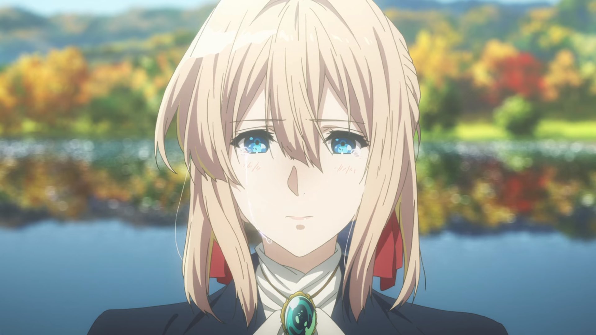 Anime 1920x1080 anime Anime screenshot anime girls blonde Violet Evergarden Violet Evergarden (character) blue eyes looking at viewer crying