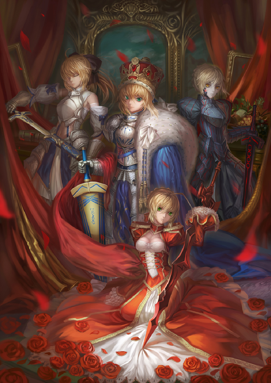 Anime 920x1300 anime anime girls Fate series Fate/Grand Order Fate/Stay Night fate/stay night: heaven's feel Fate/Extra Fate/Extra CCC Fate/Unlimited Codes  Artoria Pendragon Saber Nero Claudius Saber Lily Saber Alter blonde knight armor sword Excalibur digital art artwork