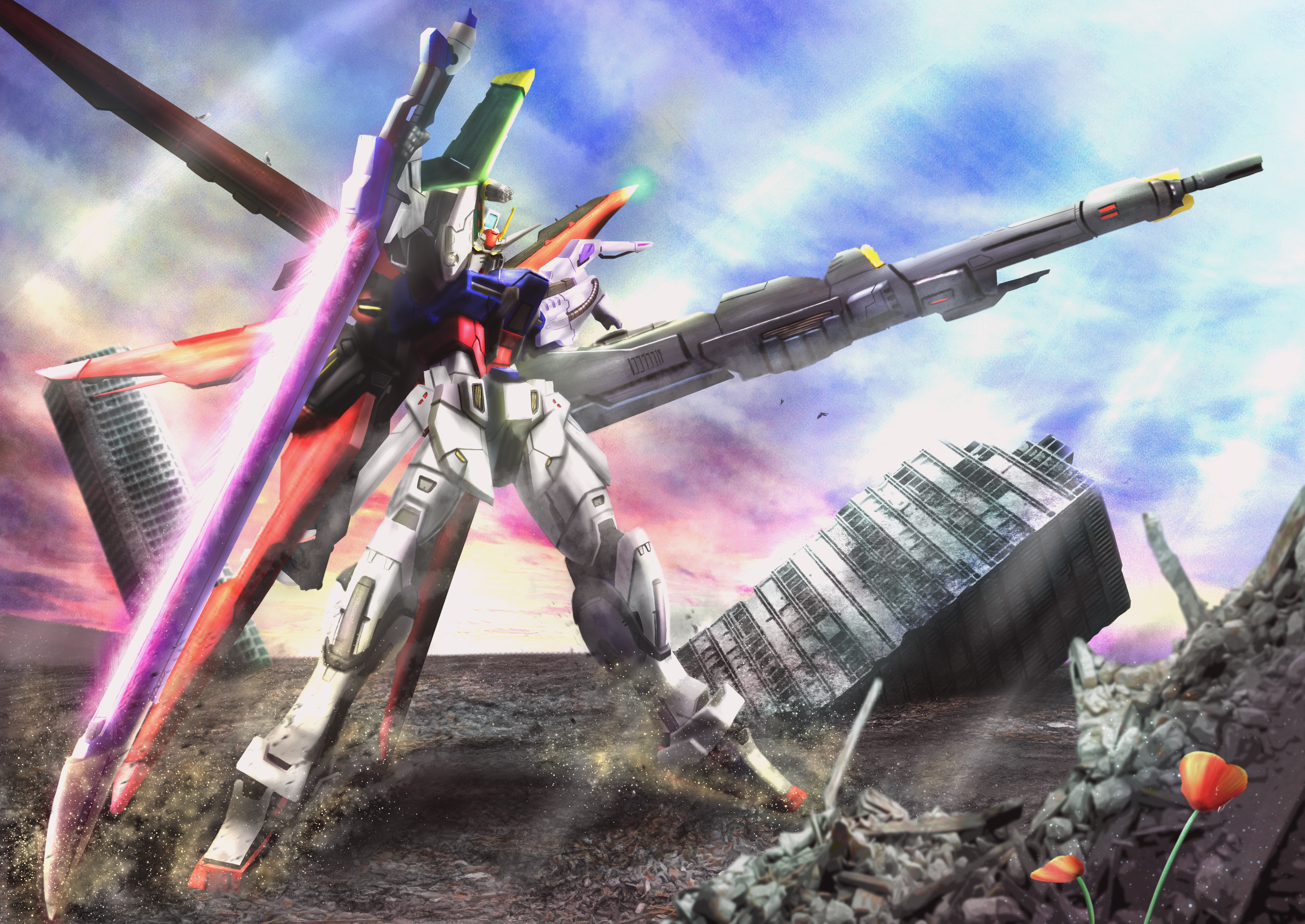 Anime 3541x2508 anime Gundam mechs Super Robot Taisen Mobile Suit Gundam SEED Perfect Strike Gundam artwork digital art fan art