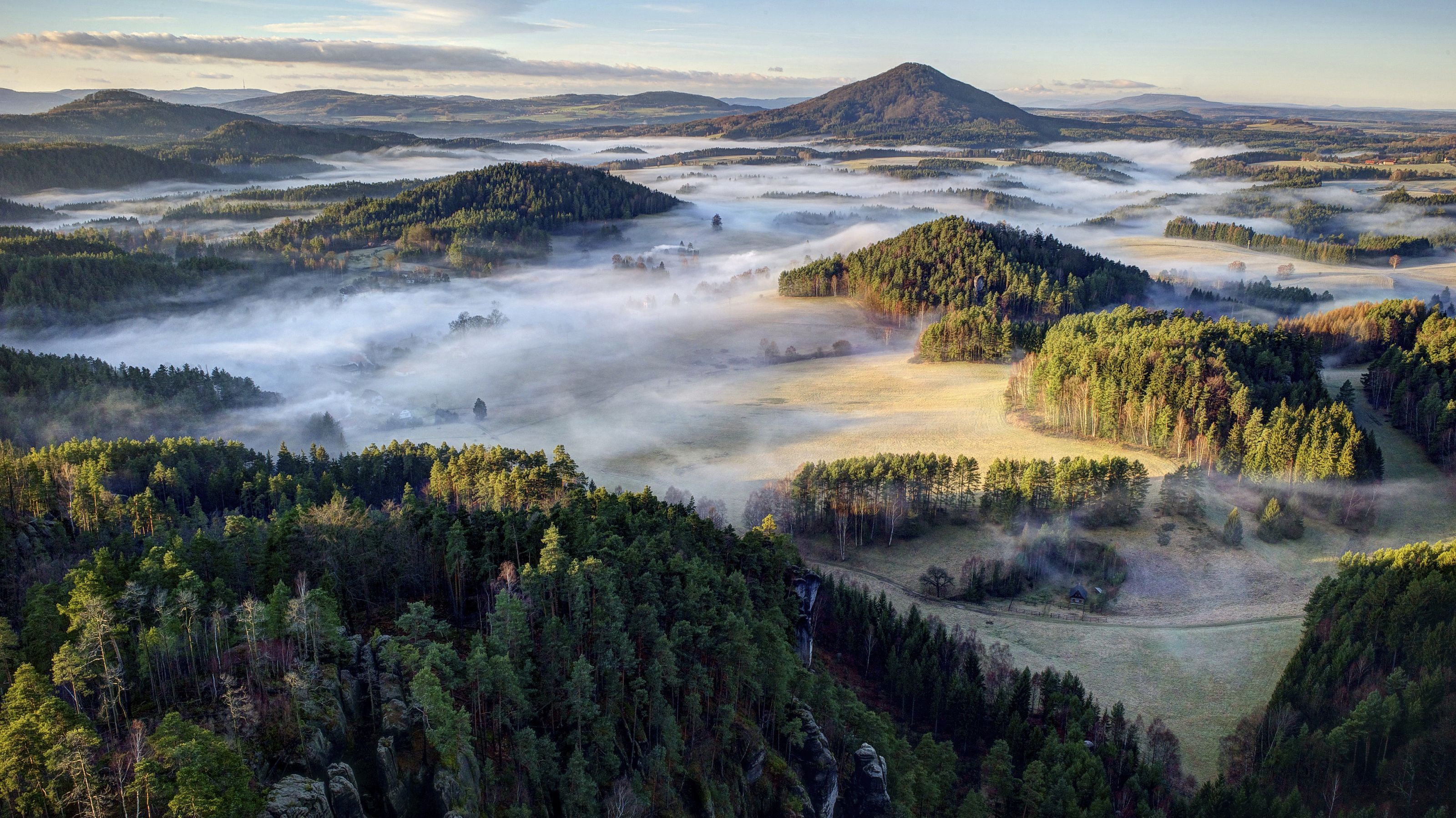 General 3200x1800 nature landscape Czech Republic forest mist sky clouds