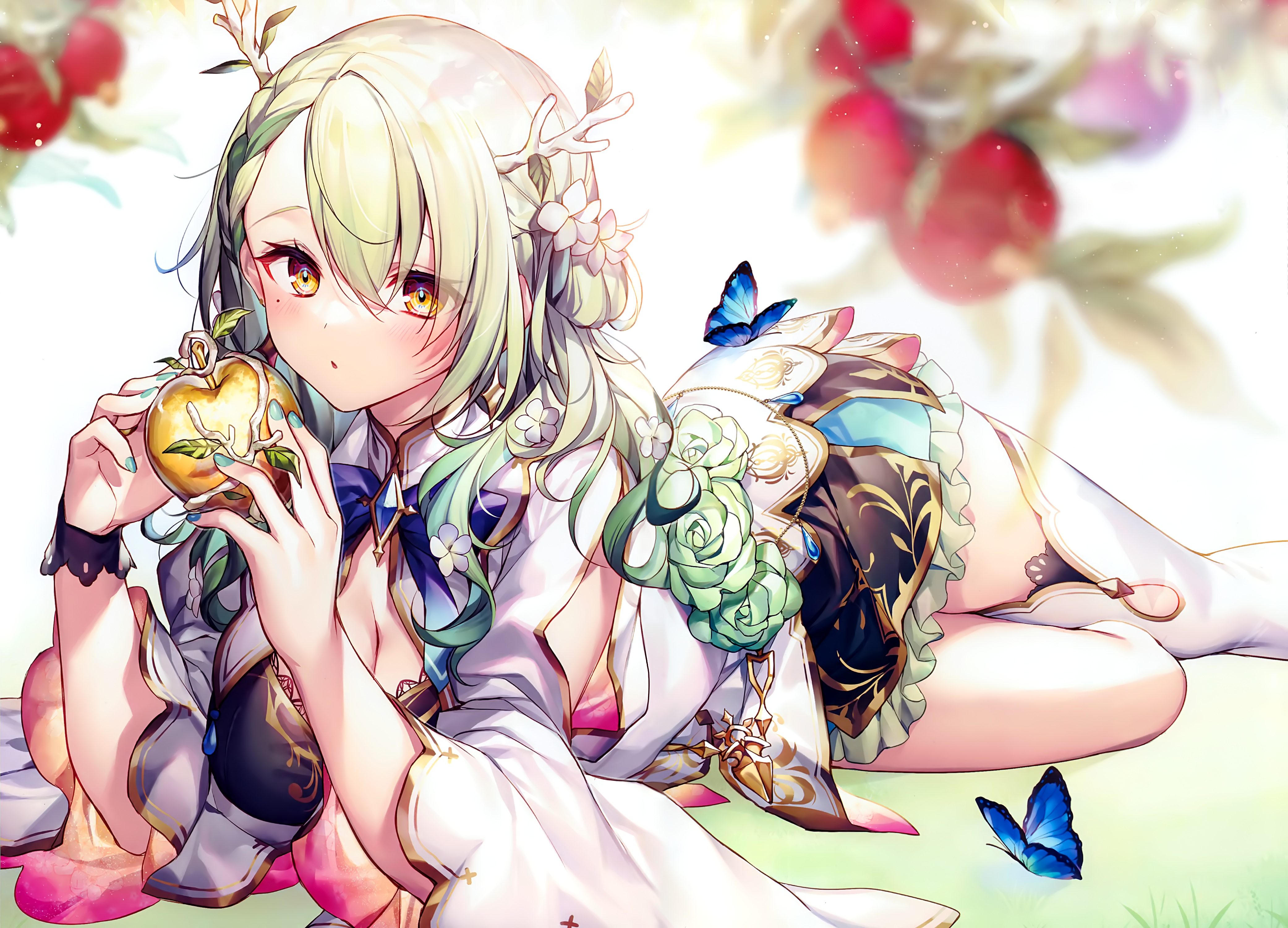 Anime 4166x3001 fantasy girl yellow eyes antlers Ceres Fauna Hololive Virtual Youtuber