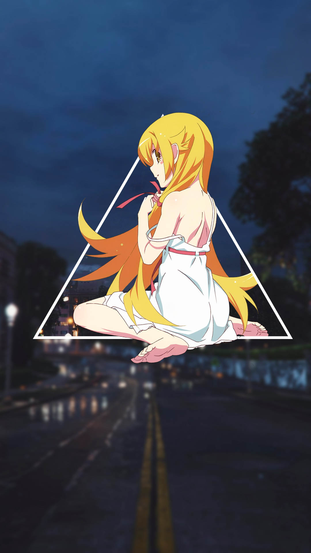 Anime 1080x1920 anime Monogatari Series anime girls triangle blonde Oshino Shinobu picture-in-picture