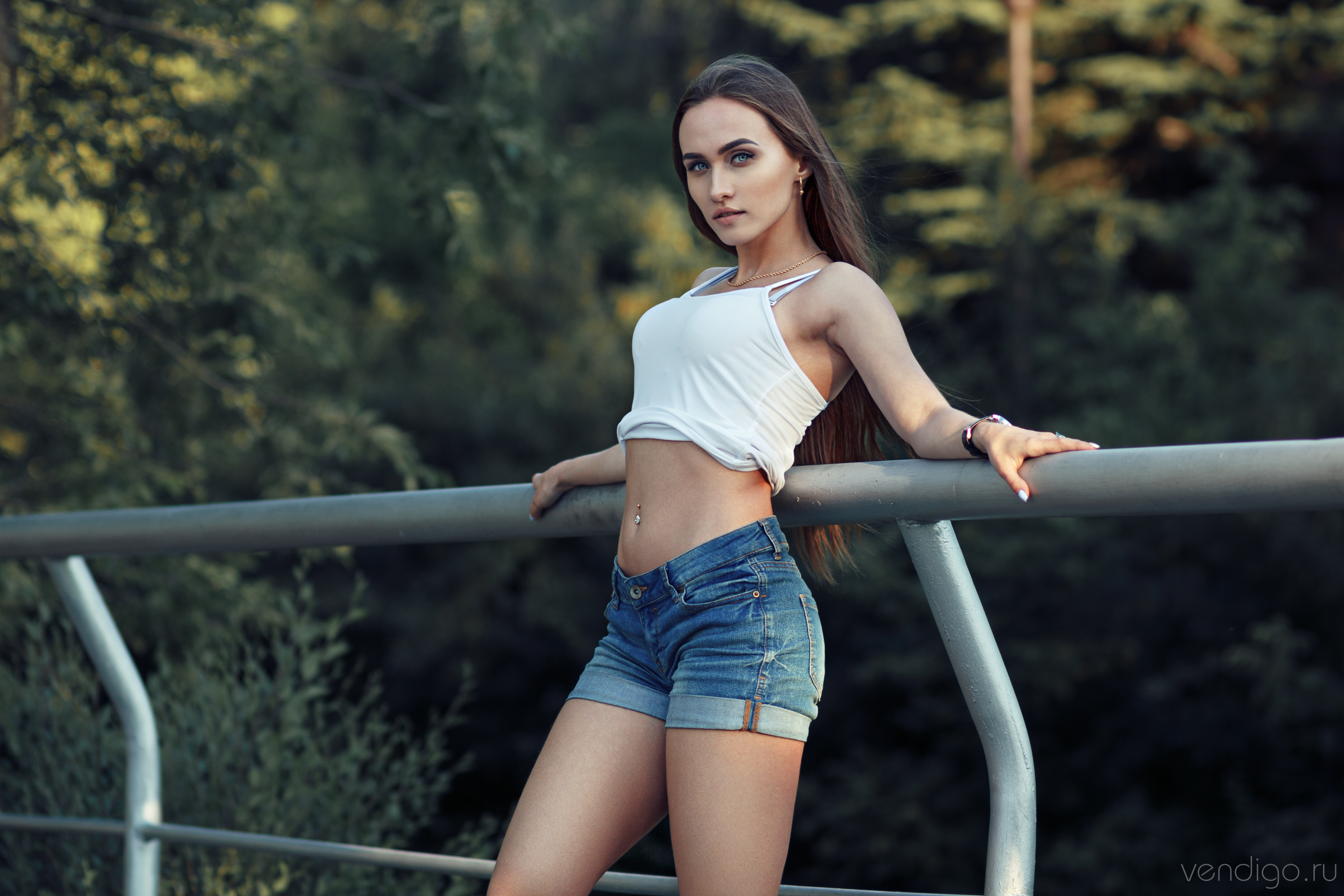 People 5184x3456 women model outdoors blue eyes Evgeniy Bulatov jean shorts