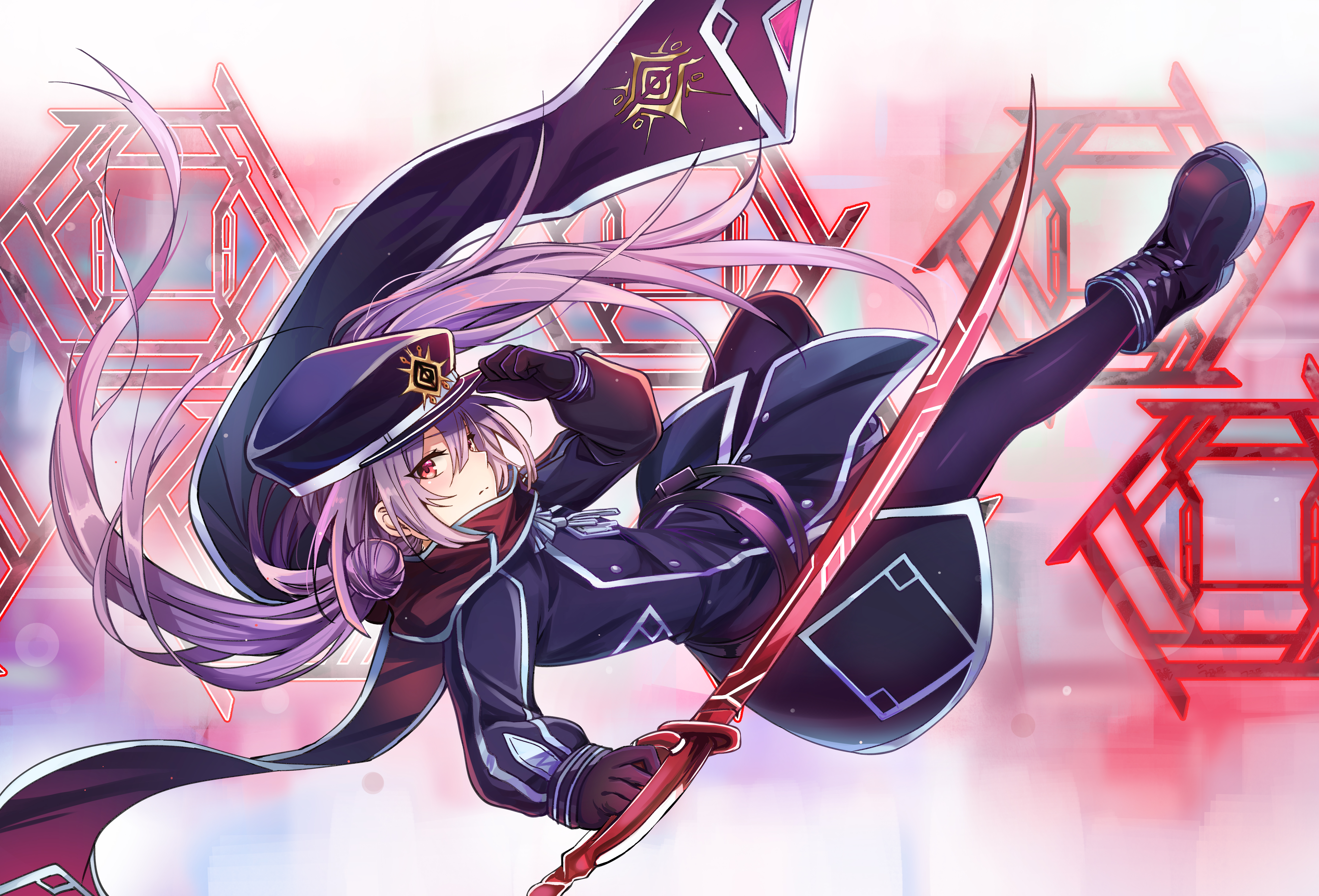 Anime 7196x4892 anime anime girls simple background Yu-Gi-Oh! sword red eyes JF (artist) purple hair Sky Striker Ace - Roze