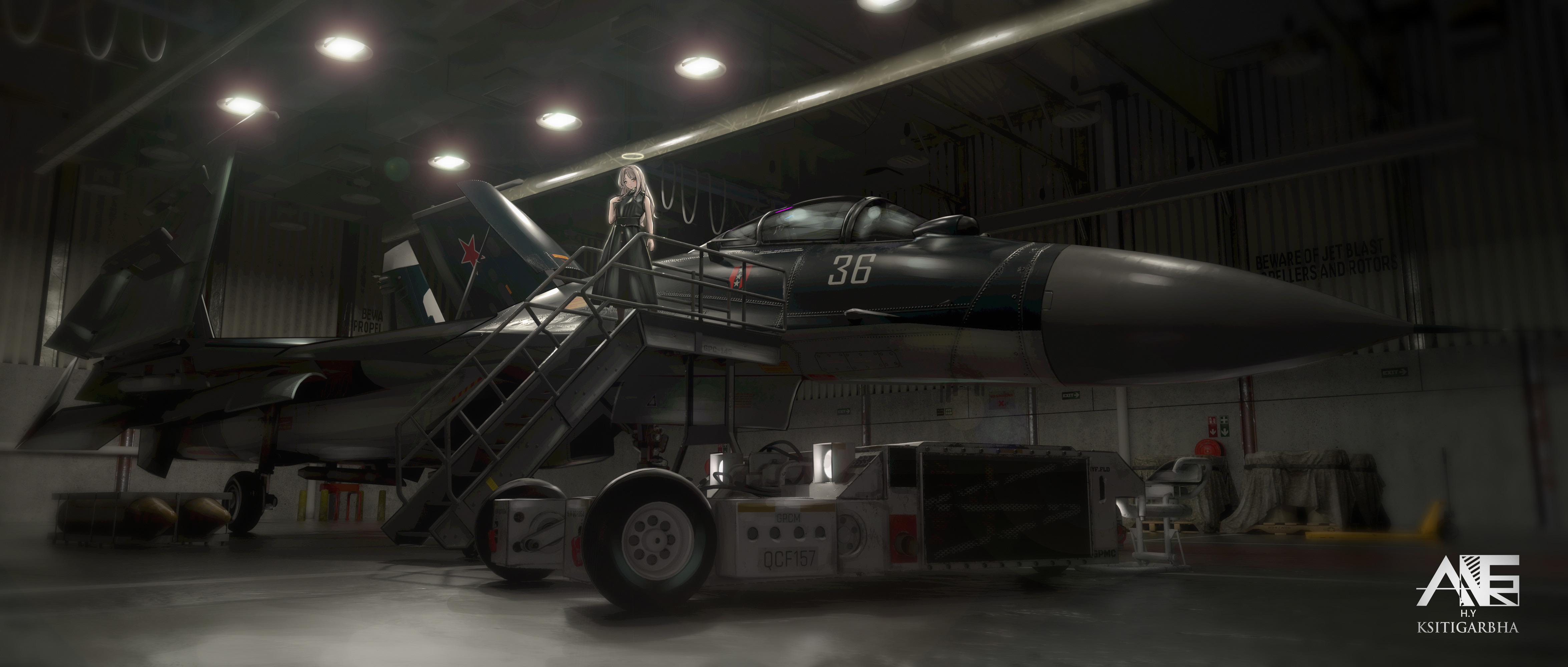 Anime 4700x2000 Pang Zaizhi science fiction anime anime girls jet fighter aircraft military military vehicle vehicle Pixiv military aircraft Sukhoi Su-30 artwork digital painting