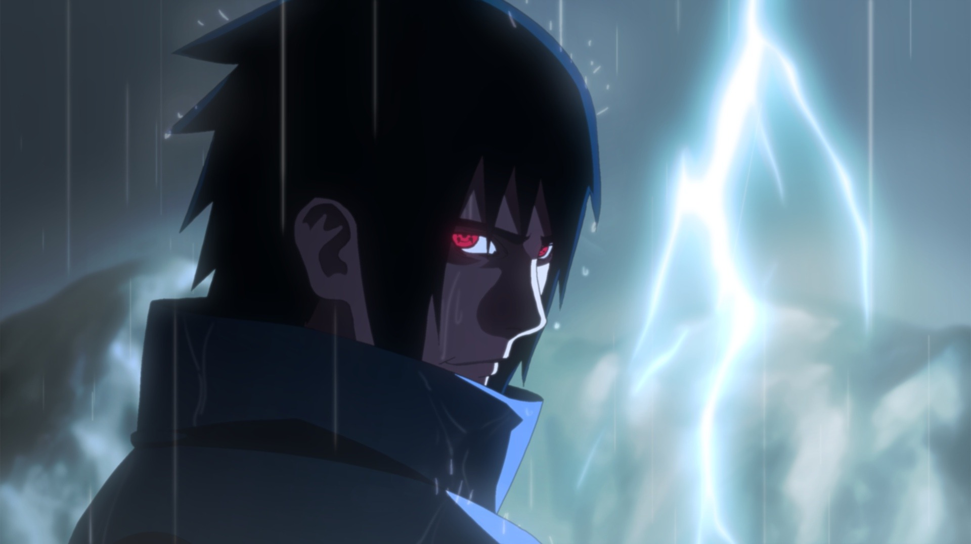 Anime 1920x1077 Naruto (anime) Uchiha Sasuke rain dark hair red eyes anime anime boys