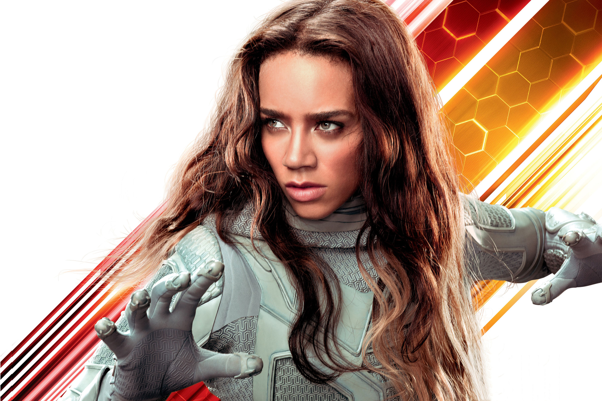 People 2000x1334 Hannah John-Kamen women actress long hair green eyes Ant-Man and the Wasp movies movie poster Marvel Cinematic Universe Marvel Comics closeup simple background
