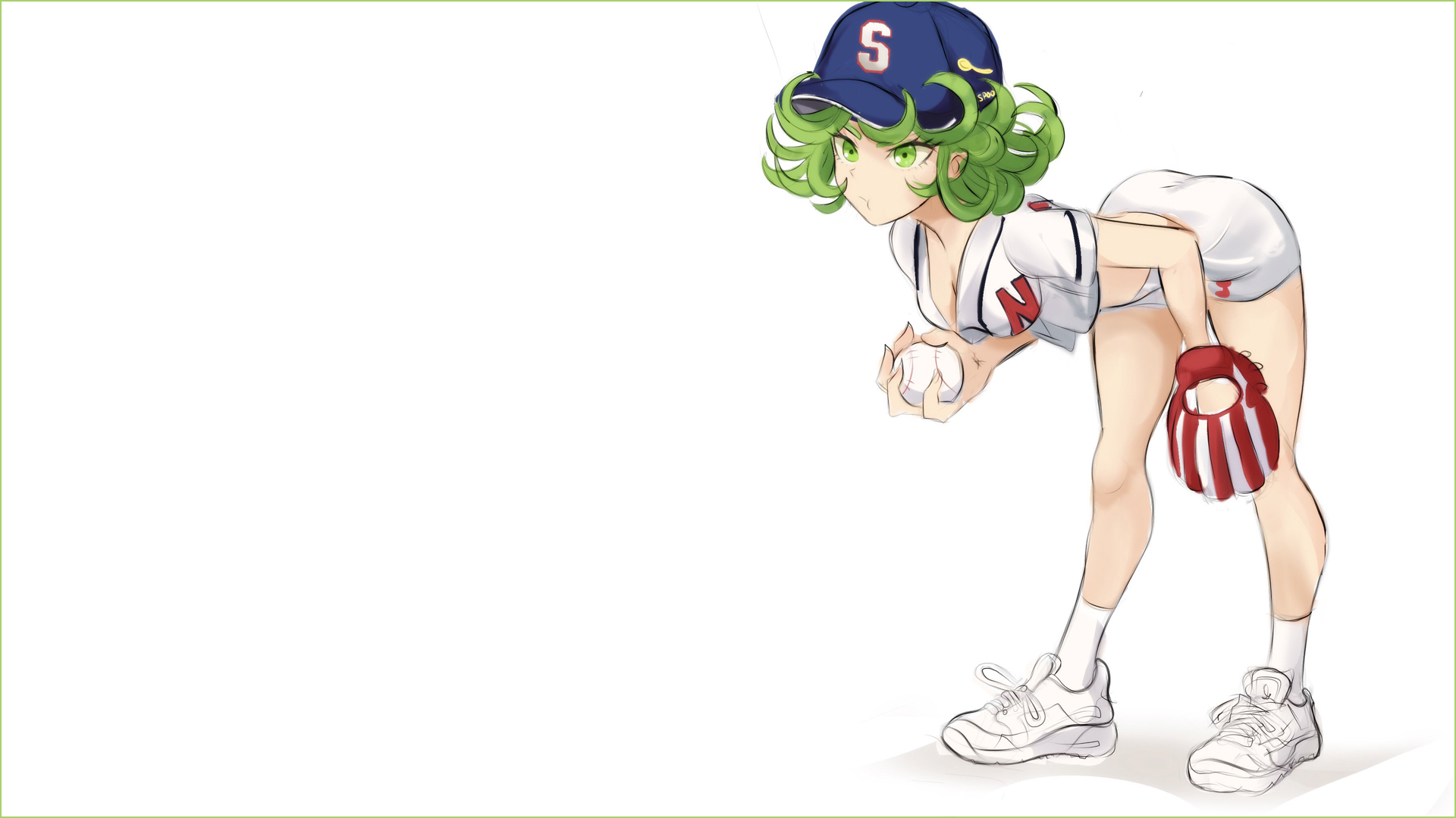 Anime 1920x1080 anime girls One-Punch Man anime baseball cap baseball simple background white background Tatsumaki