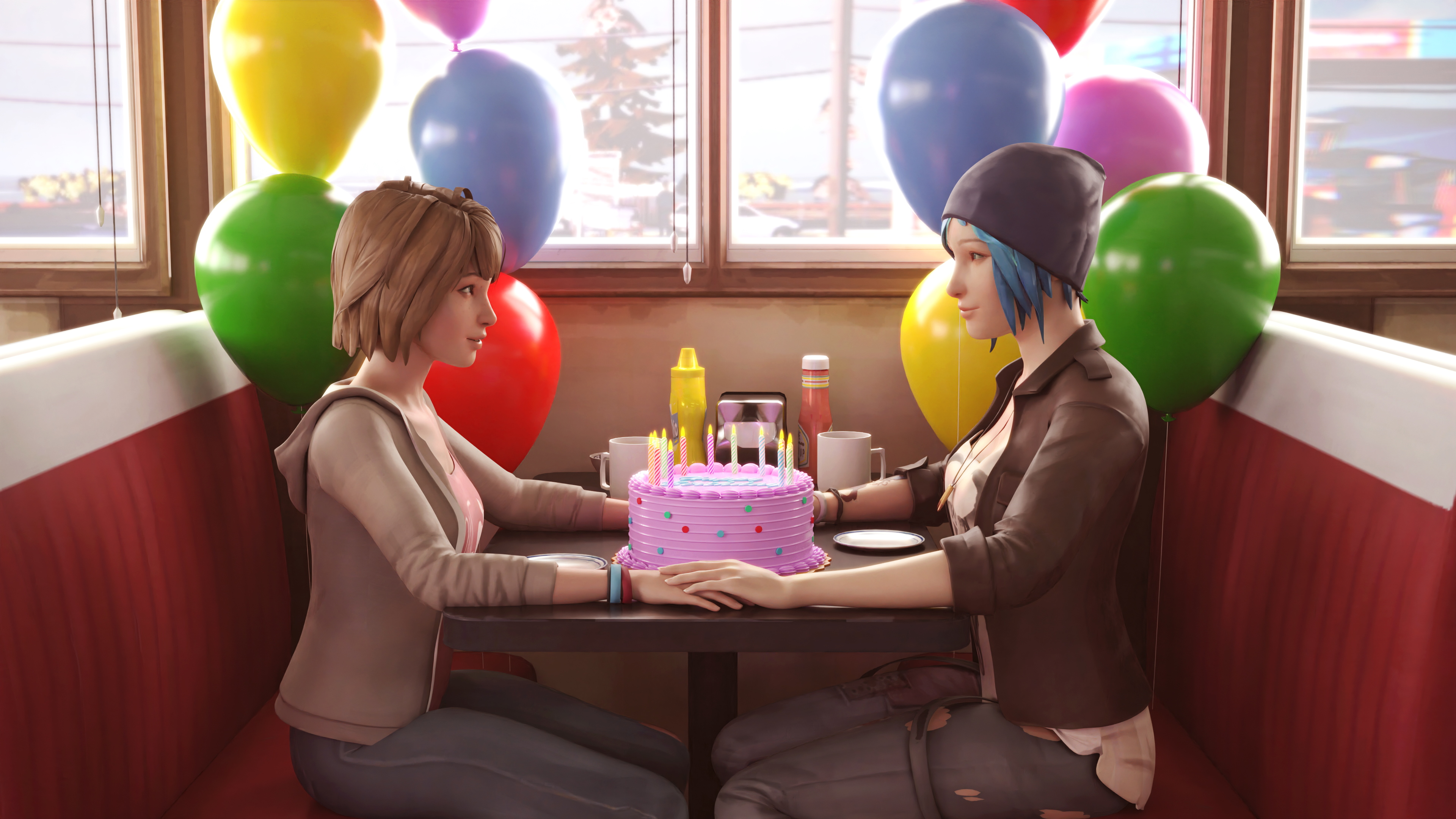 General 3840x2160 Life Is Strange Max Caulfield Chloe Price birthday cake balloon Two Whales Diner koomer women video games video game characters