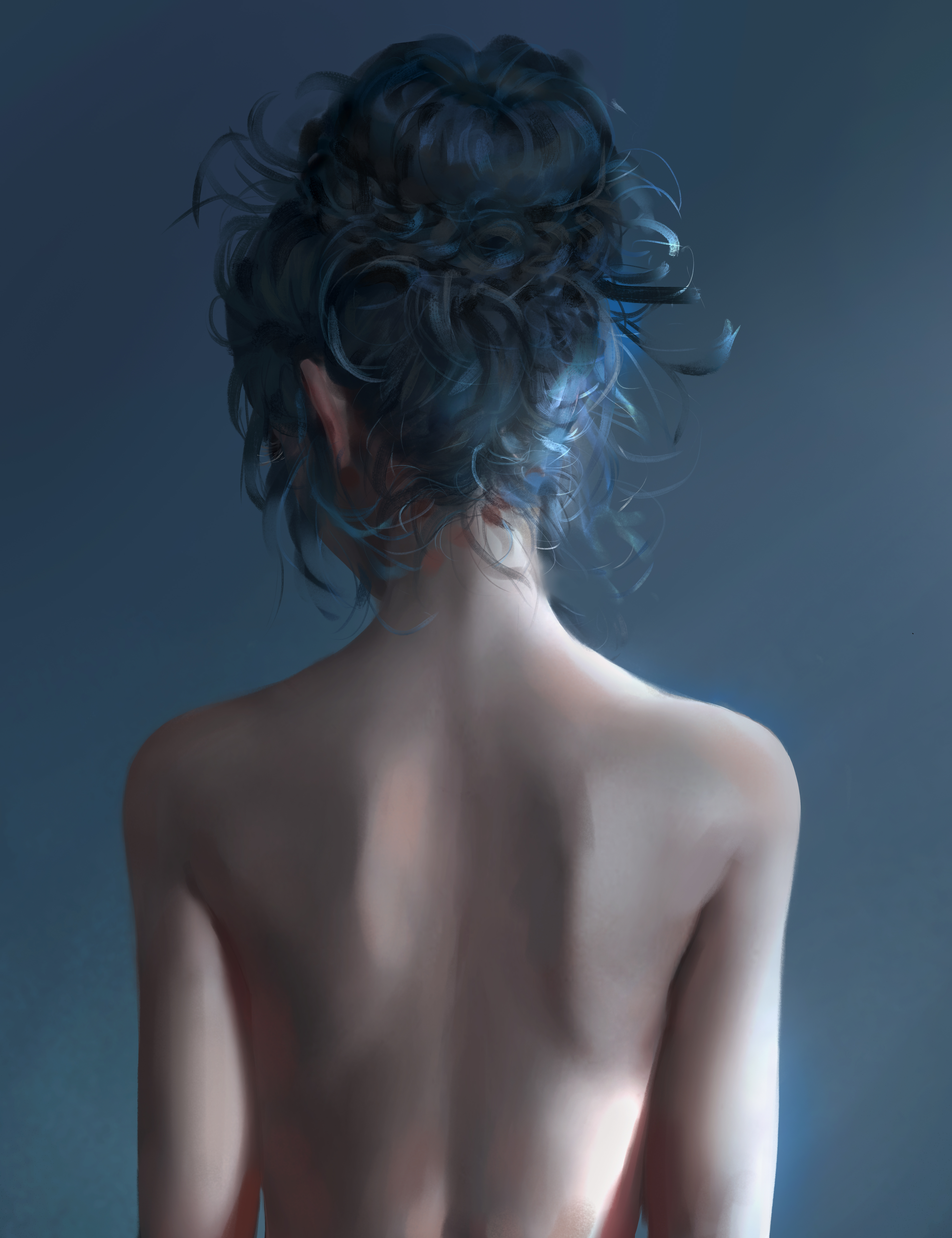 General 4615x6000 illustration artwork digital art fan art drawing Nixeu fantasy art fantasy girl simple background blue hair women nude