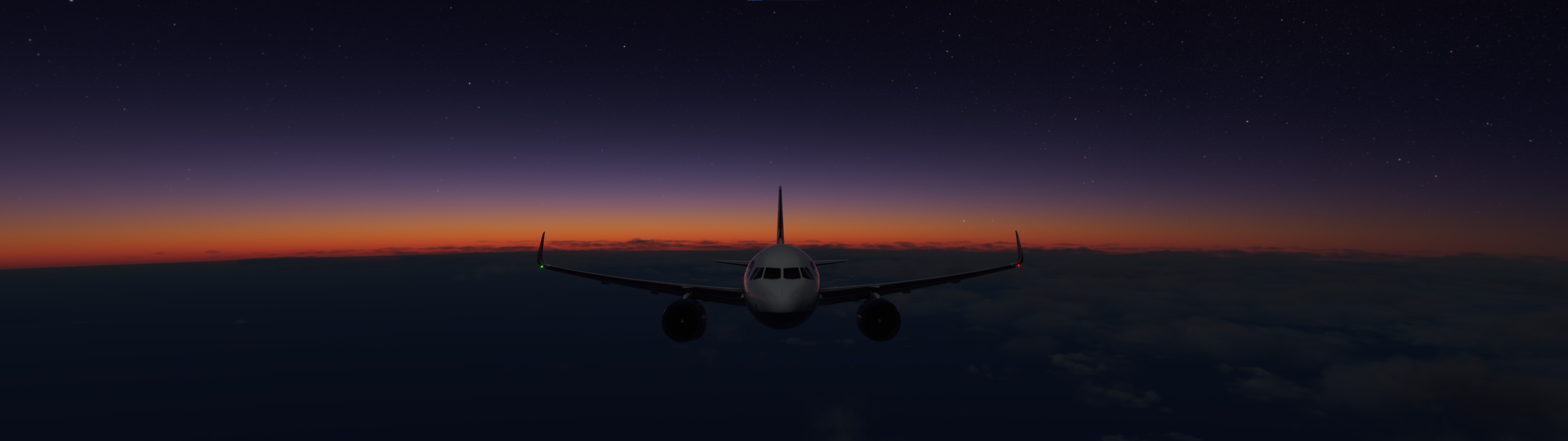 General 5120x1440 flight simulator flying sky clouds Airbus A320 aircraft airplane sunrise british airways PC gaming screen shot vehicle