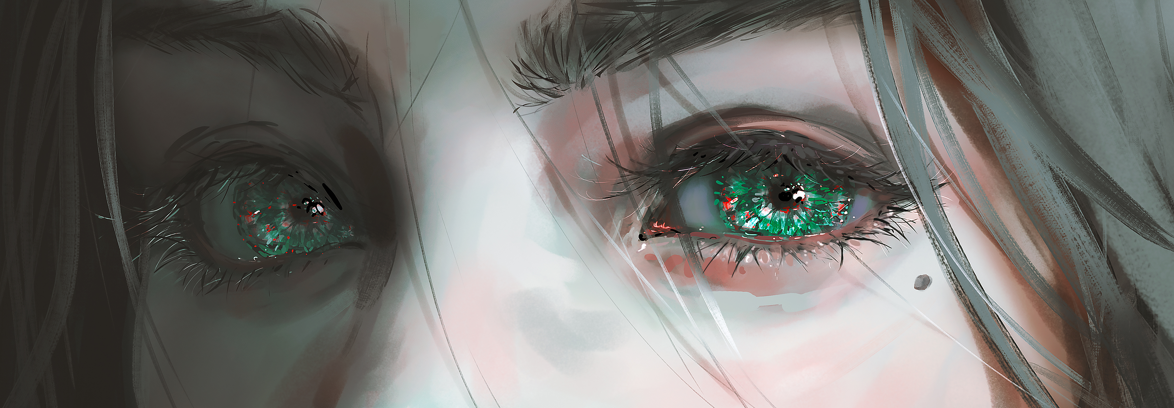 General 4492x1560 digital art fantasy art fantasy girl eyes green eyes artwork illustration Nixeu