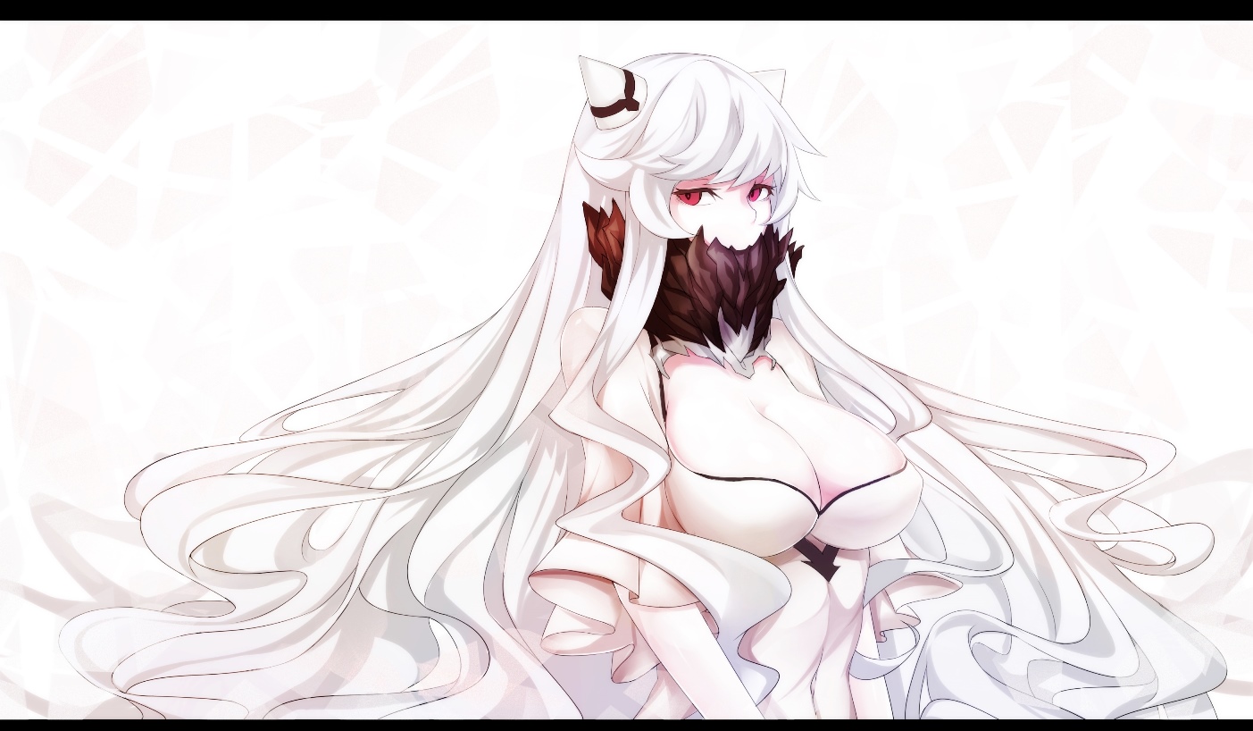 Anime 1403x818 cleavage big boobs Kantai Collection Midway Hime anime girls Xiaodi dress white hair red eyes