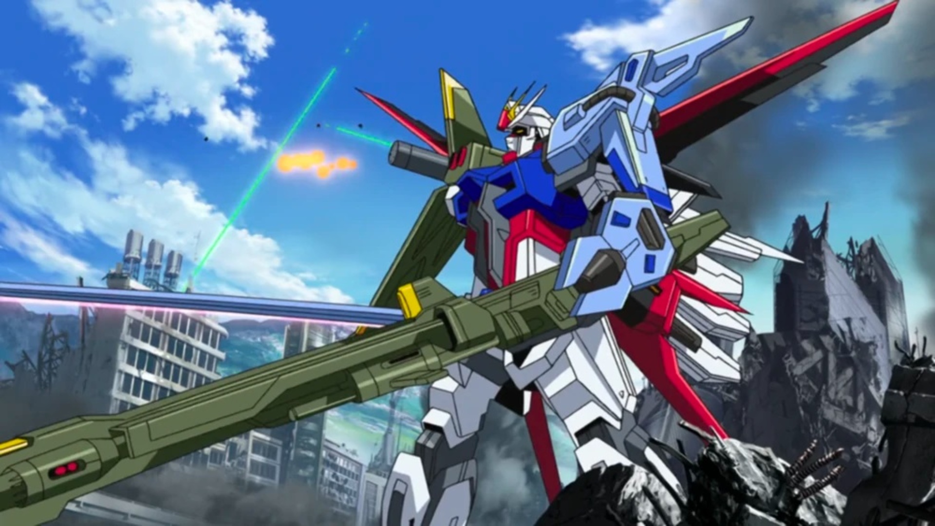 Anime 1920x1080 anime Anime screenshot mechs Gundam Super Robot Taisen Mobile Suit Gundam SEED Perfect Strike Gundam artwork digital art