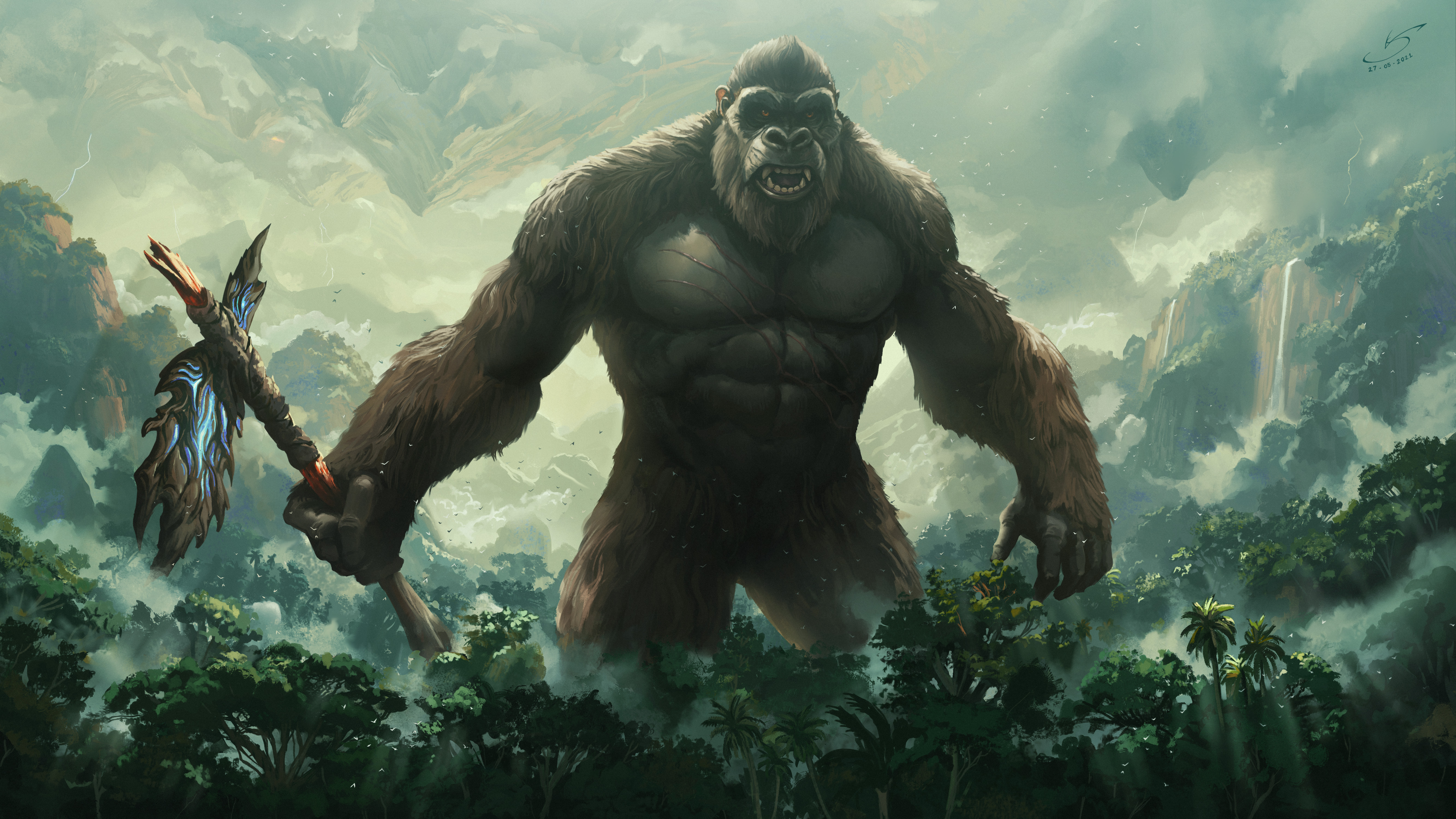 General 5334x3000 VSales digital art artwork illustration fan art King Kong Godzilla Vs Kong jungle Kong: Skull Island movie characters mountains