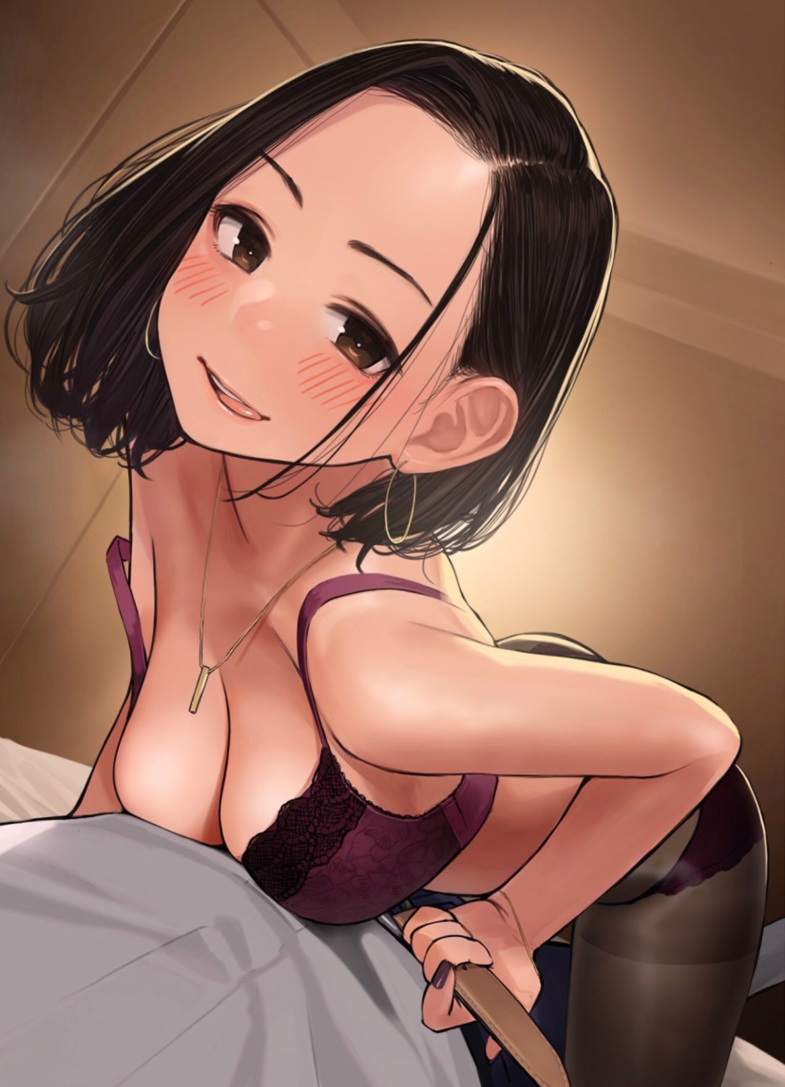 Anime 1600x2214 anime girls yomu Ganbare, Douki-chan POV bent over underwear cleavage pantyhose