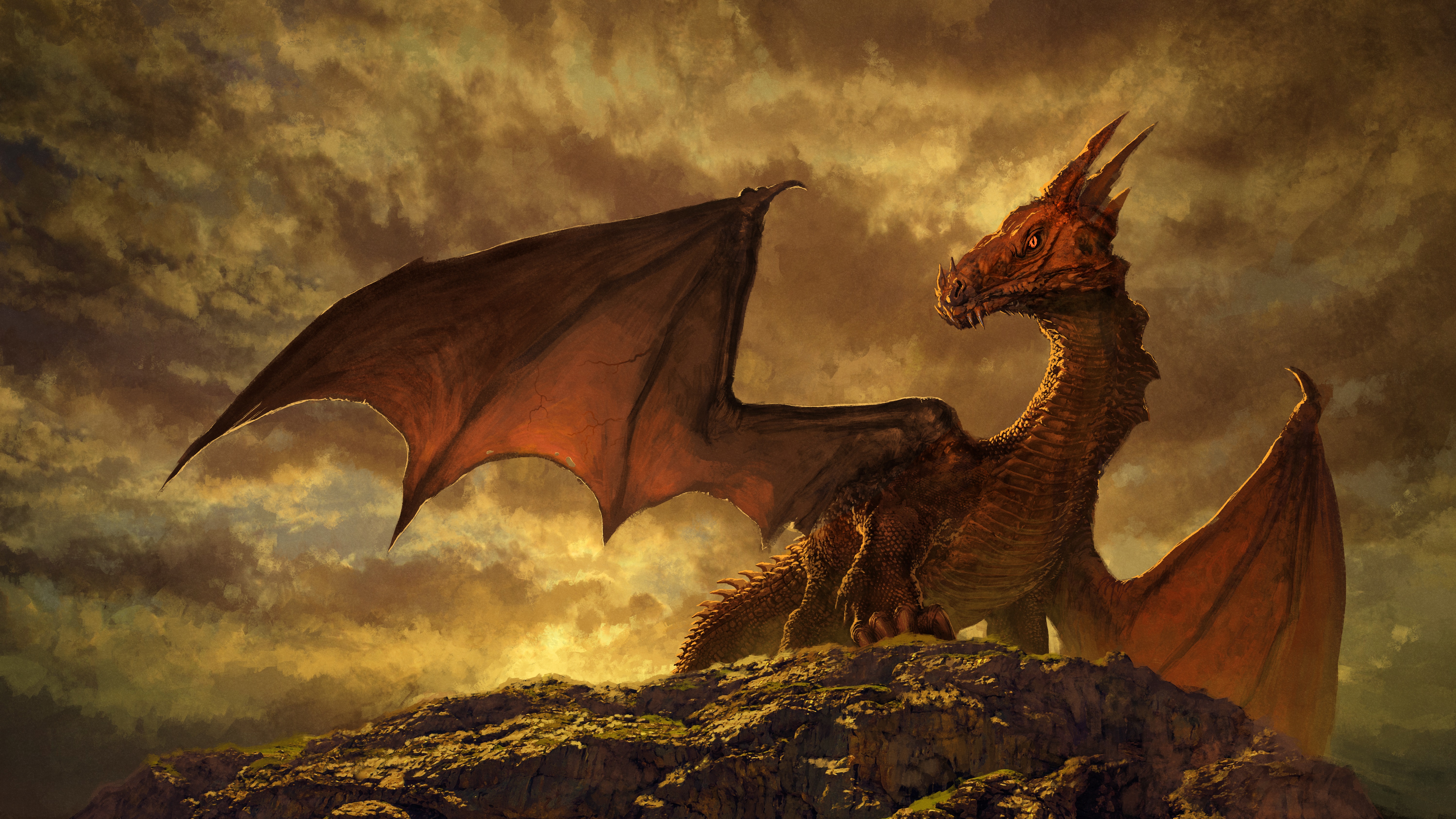 General 6000x3375 dragon fantasy art creature artwork digital art hills rocks wings sky