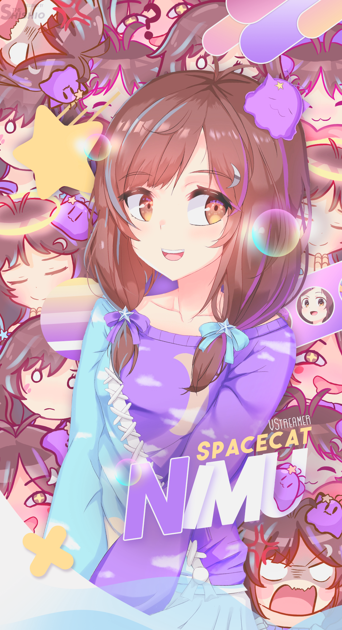 Anime 1113x2048 VStreamer Nimu Spacecat chibi collage Virtual Youtuber shapes anime girls