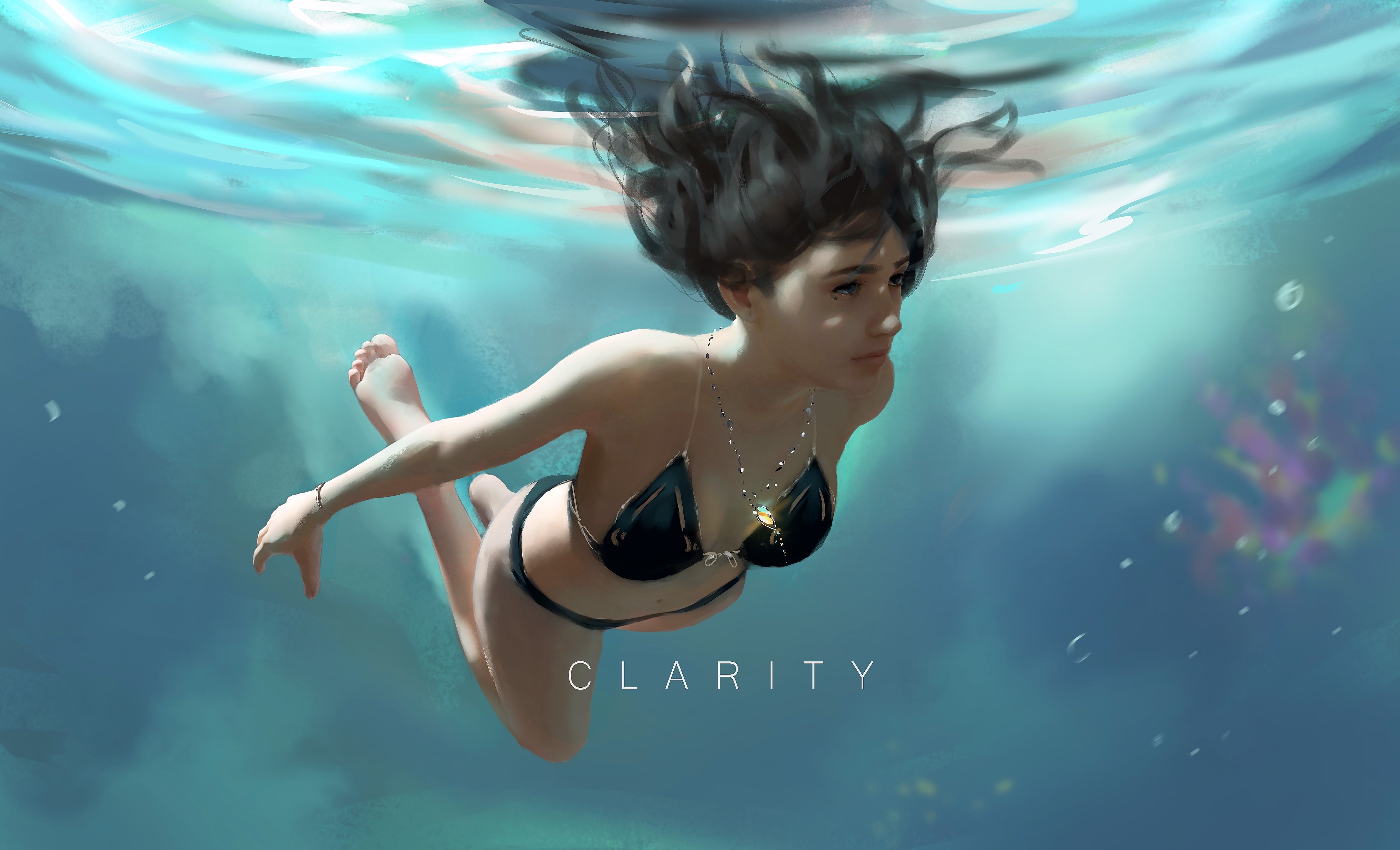 Anime 4096x2488 anime anime girls original characters water CLA RITY underwater bikini