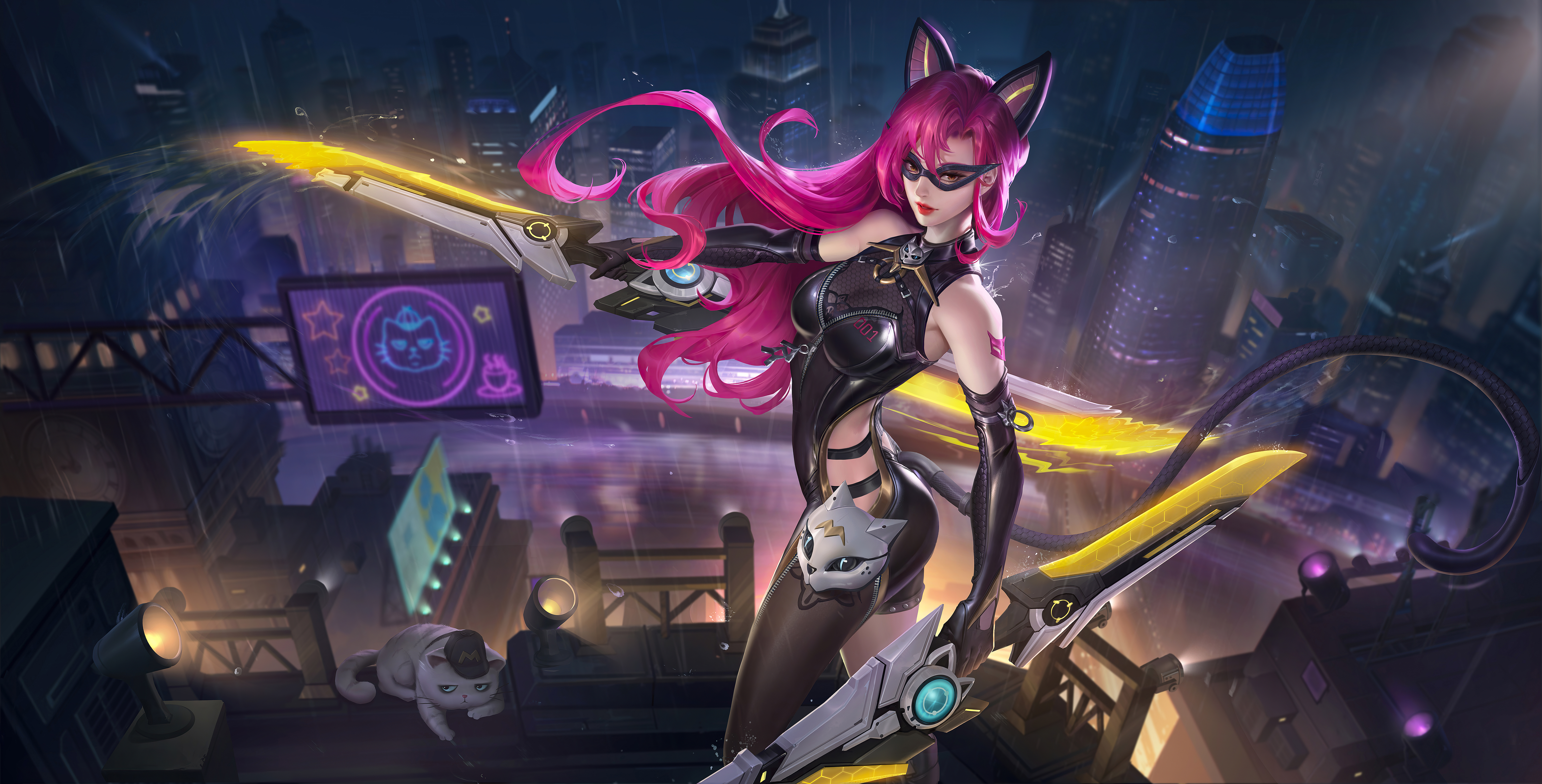 General 7863x4000 Honor of Kings video games video game characters video game art cat girl cat ears cat tail cats animals pink hair