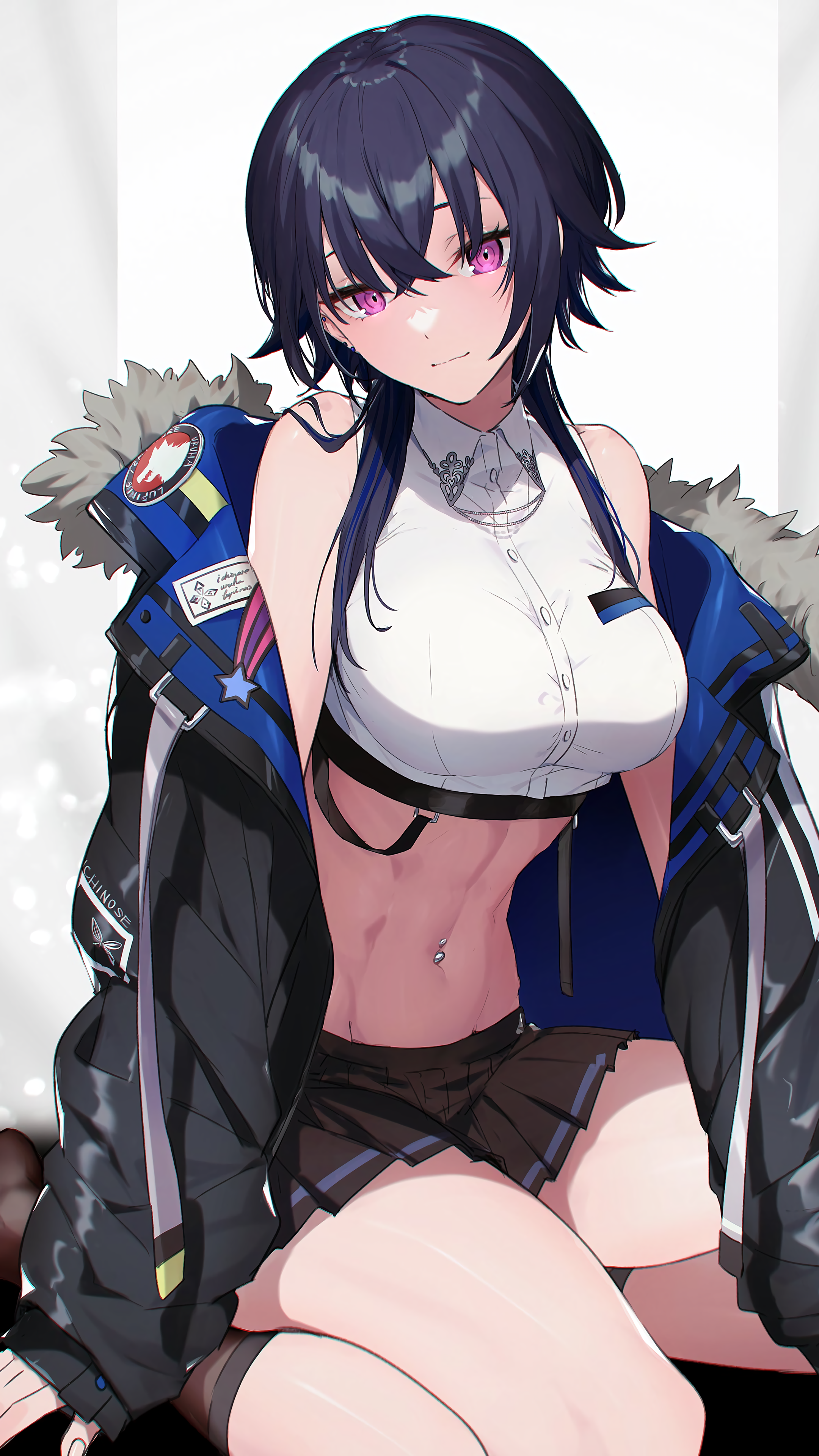 Anime 2160x3840 anime anime girls digital art artwork 2D portrait display portrait looking at viewer belly belly button skirt pink eyes crop top