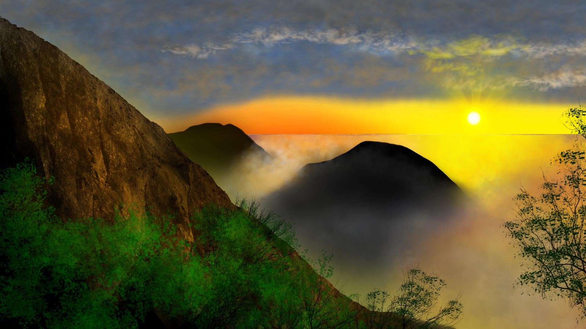 General 1920x1080 digital painting digital art nature landscape clouds sunset artwork