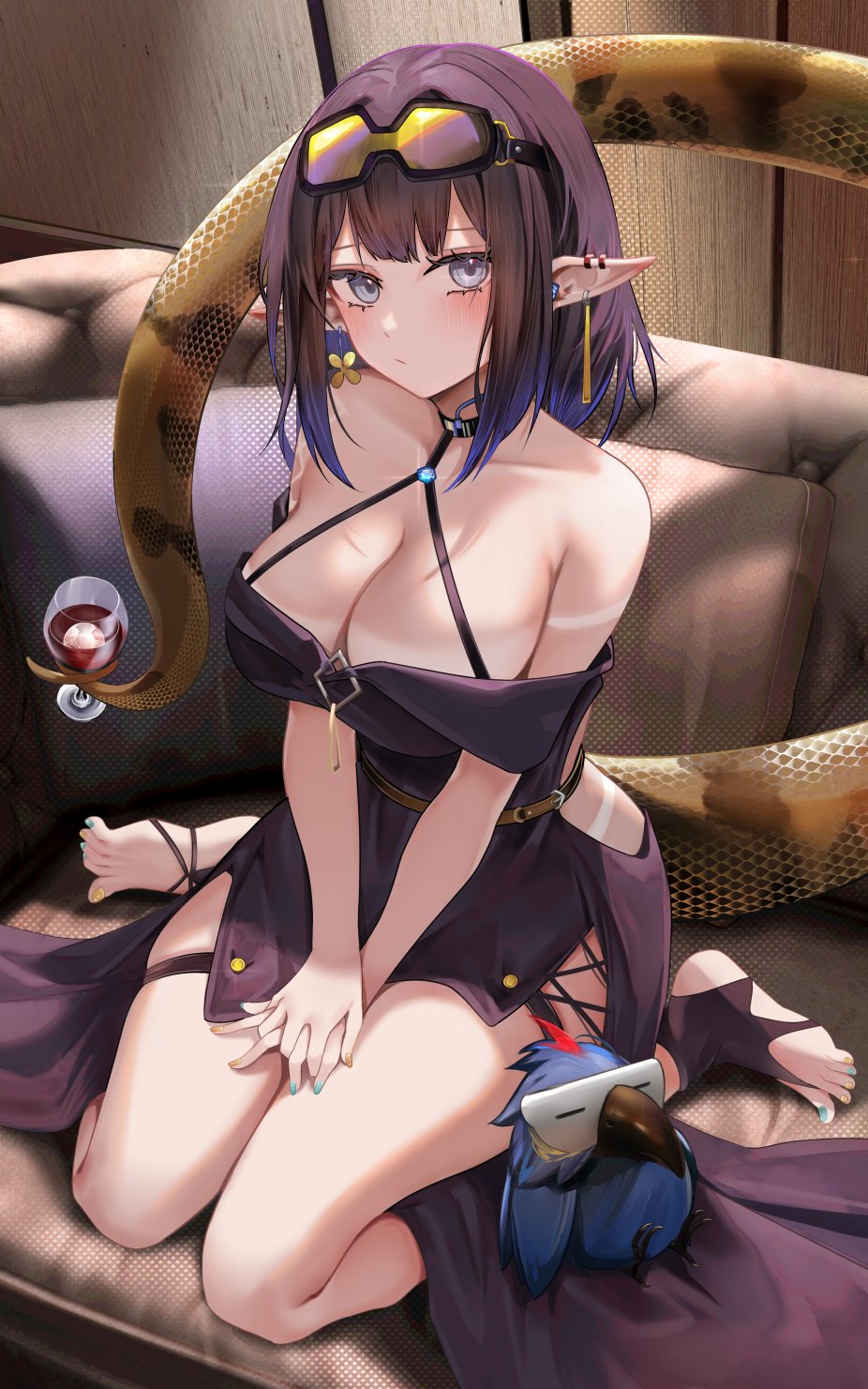 Anime 926x1481 Arknights Eunectes (Arknights) dress tail big boobs Ru Zhai barefoot anime girls Remaster pointy ears cleavage anime