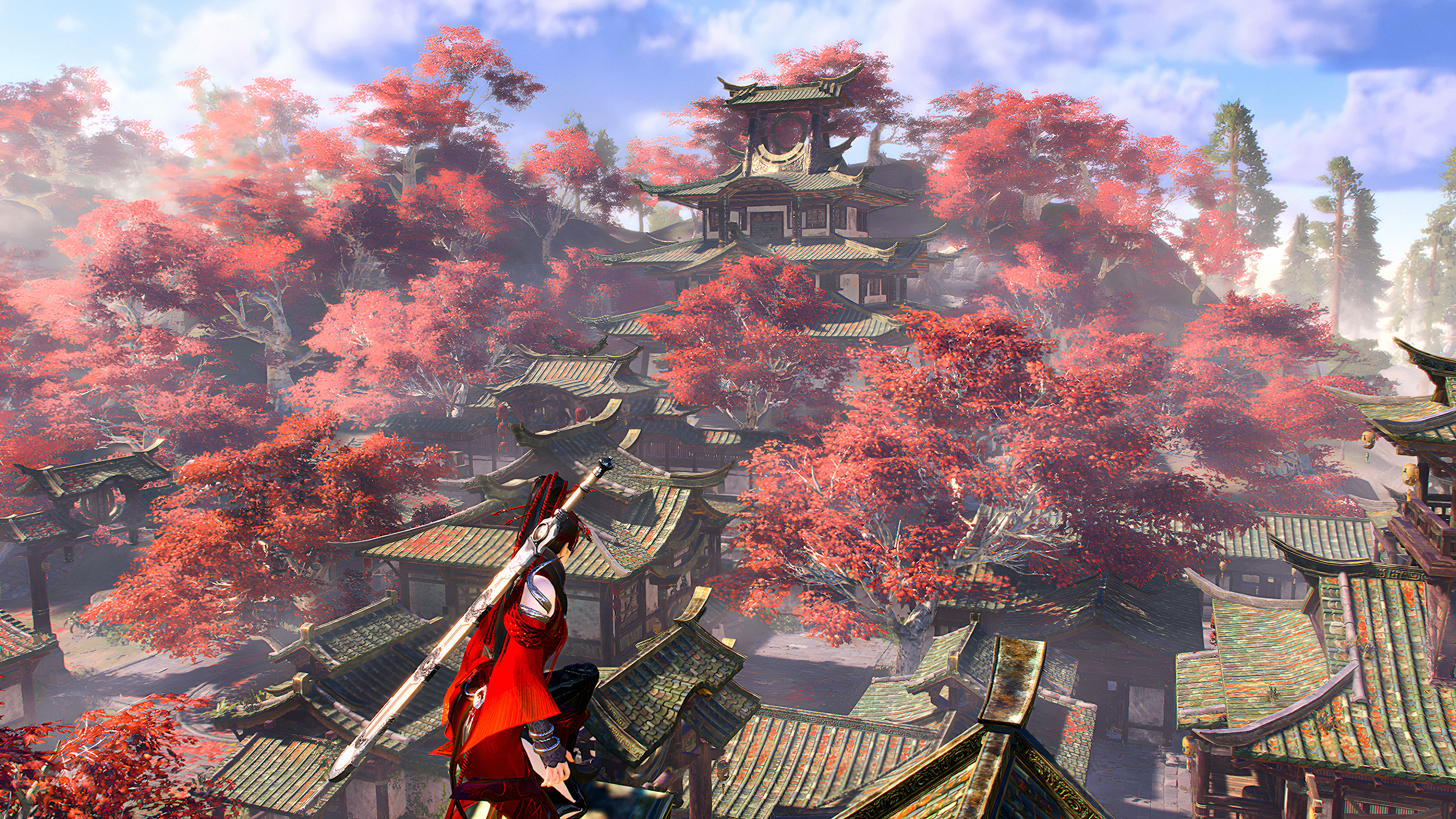 General 3840x2160 4K anime games video games screen shot rooftops sword Naraka: Bladepoint