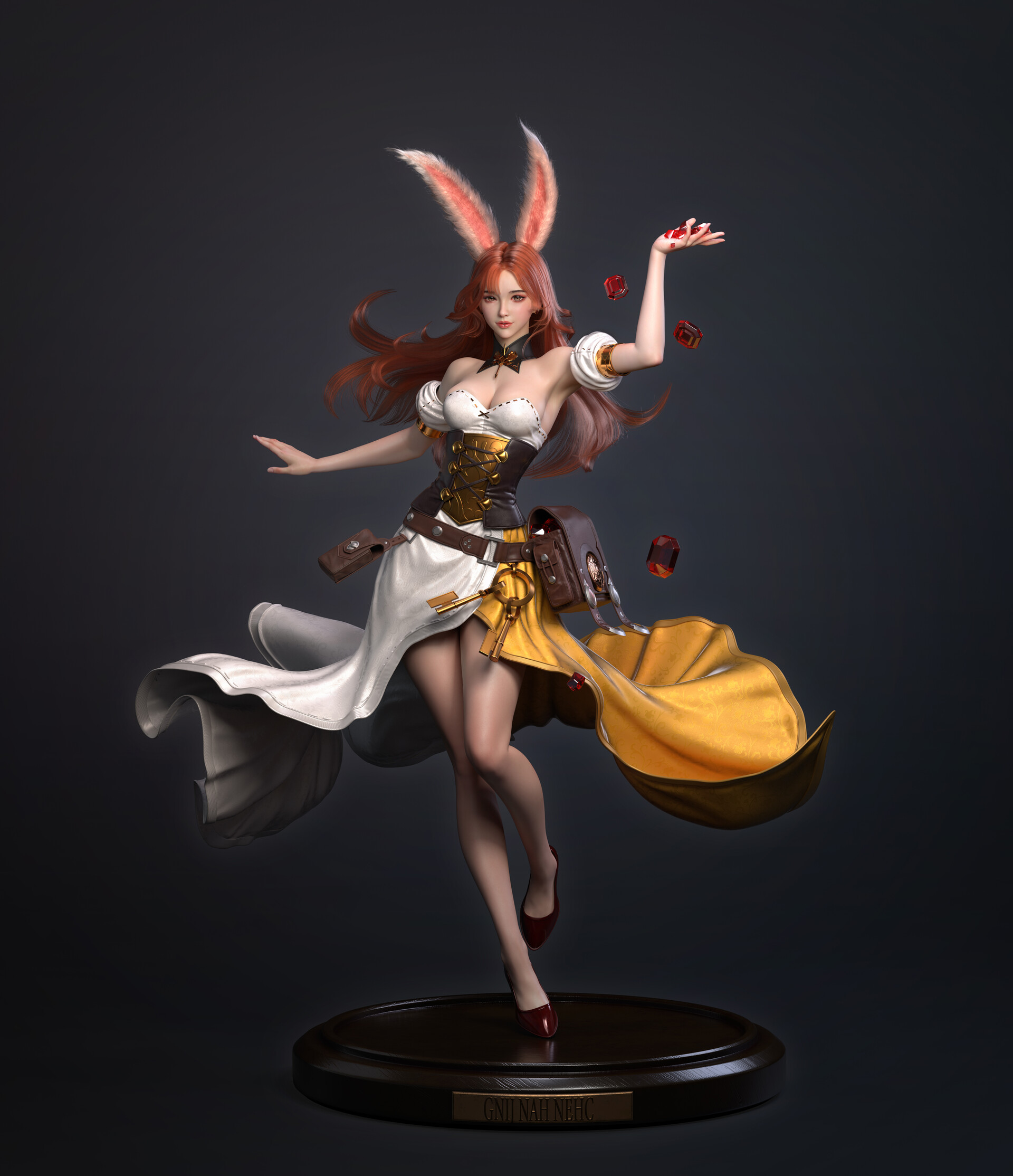 General 1920x2228 Cifangyi CGI women bunny ears dress corset redhead long hair simple background