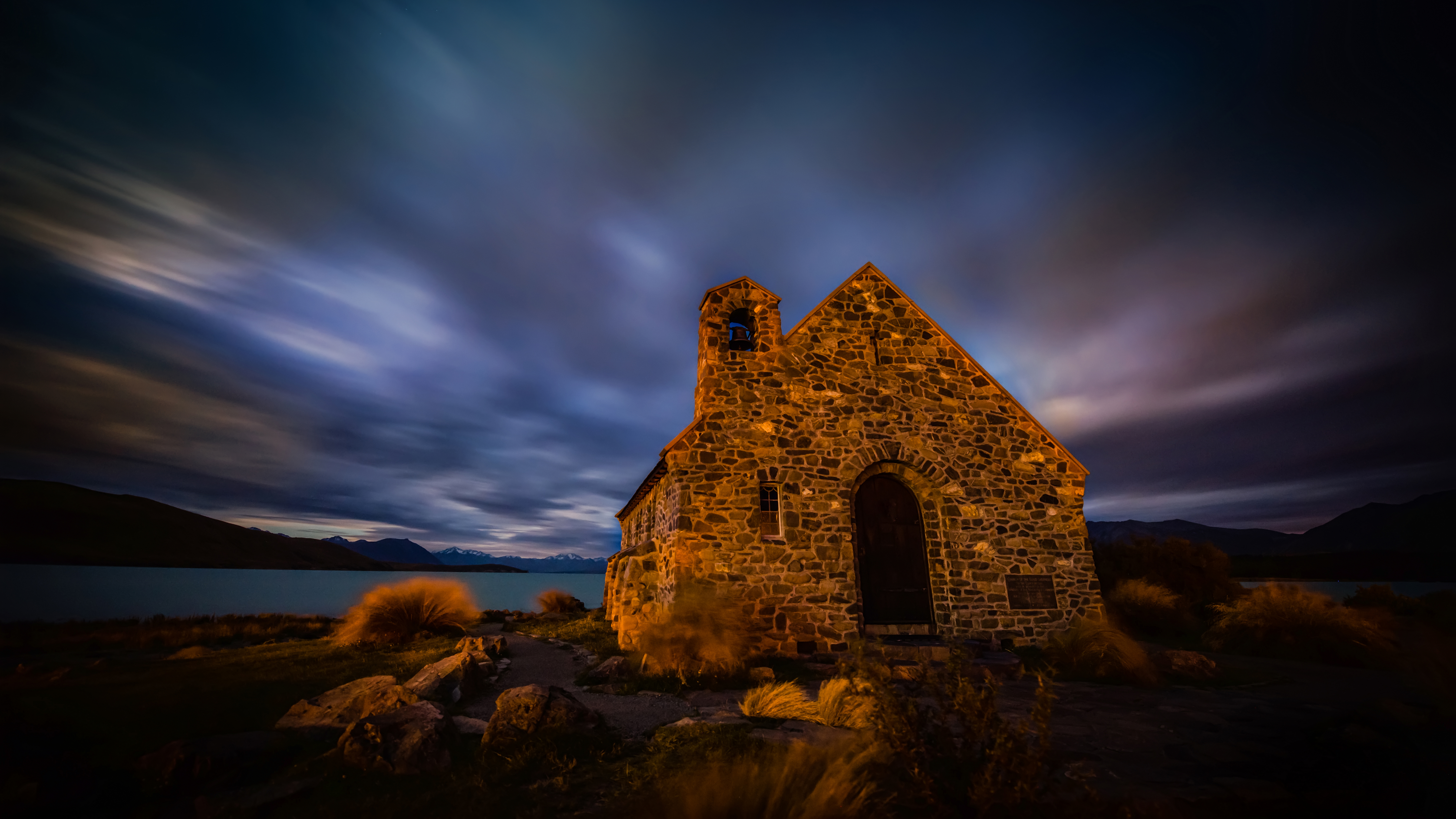 General 7680x4320 photography Trey Ratcliff New Zealand old building night river mountains Mount Cook church building