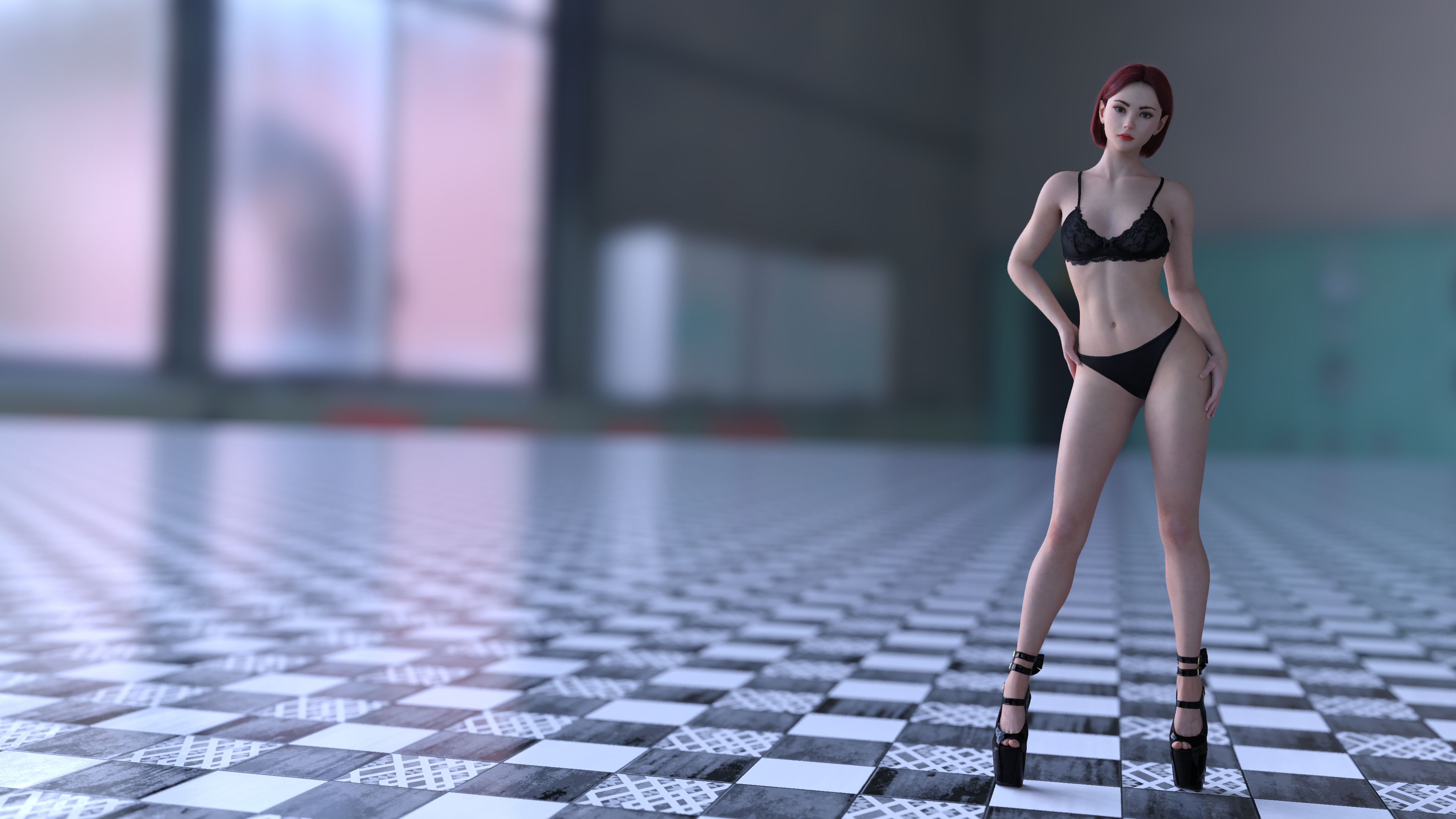 General 3840x2160 CGI fantasy girl underwear checkered