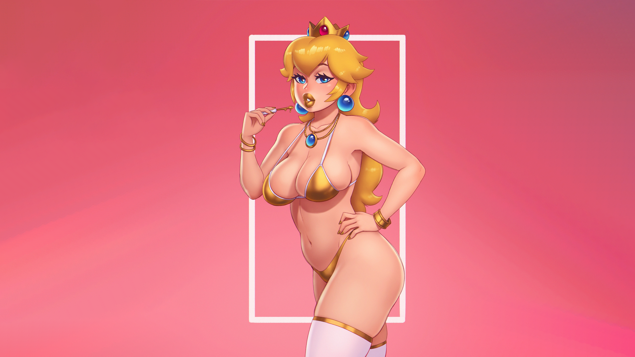 Anime 2560x1440 anime anime girls ecchi Mario Bros. thighs thigh-highs stockings Rizdraws Princess Peach