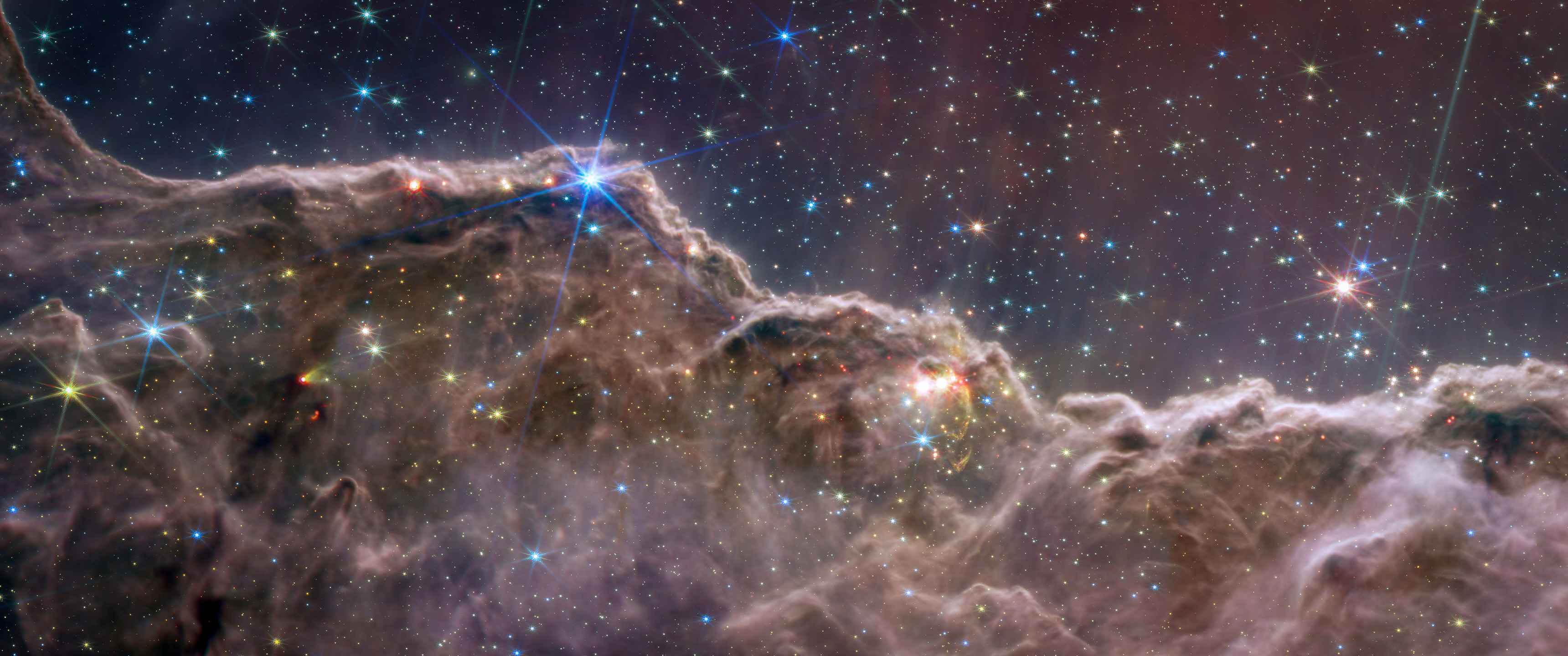 General 3440x1440 NASA ESA James Webb Space Telescope stars starry night infrared Carina Nebula NGC 3324