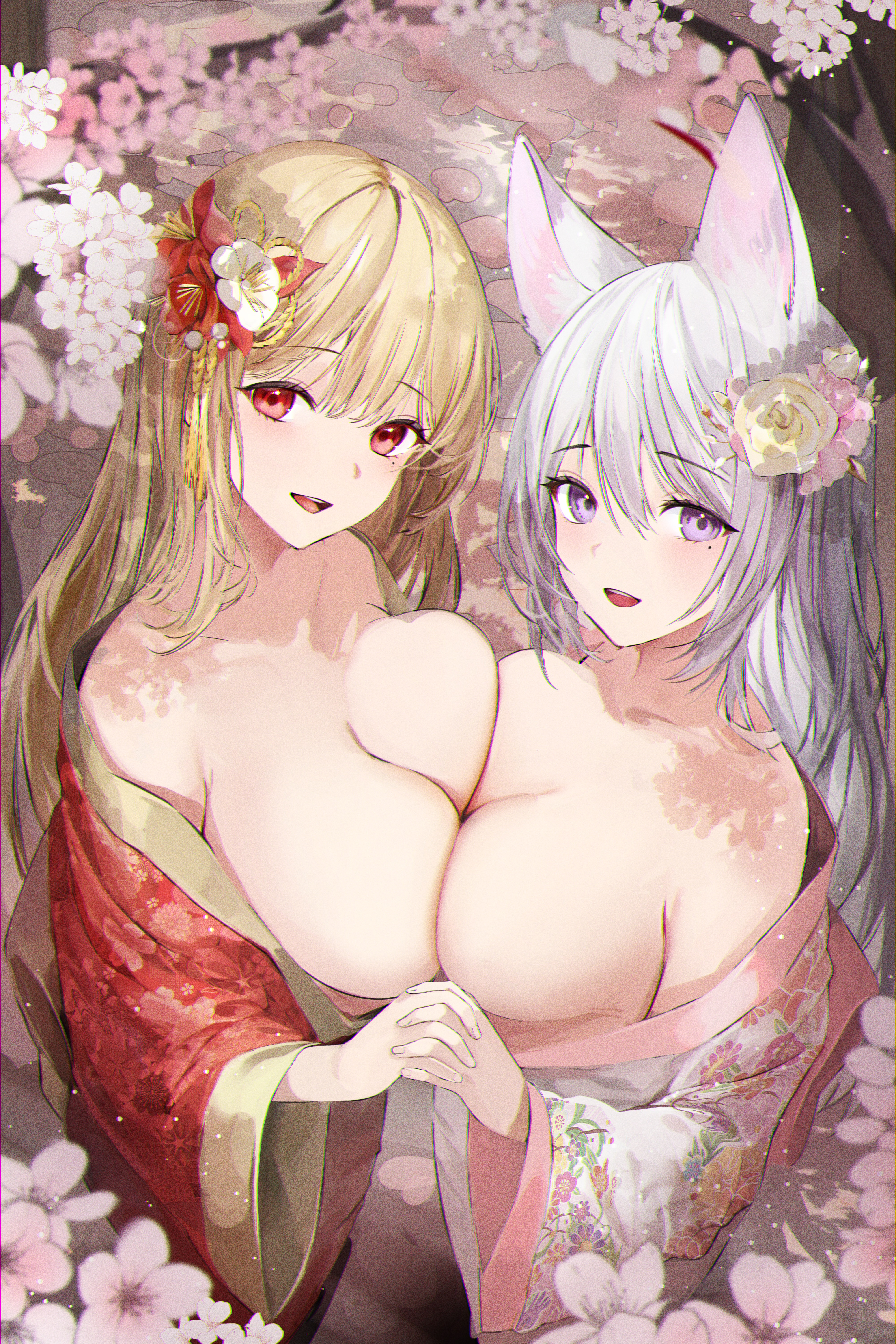 Anime 4000x6000 anime anime girls boobs on boobs big boobs fox girl fox ears cleavage flower in hair