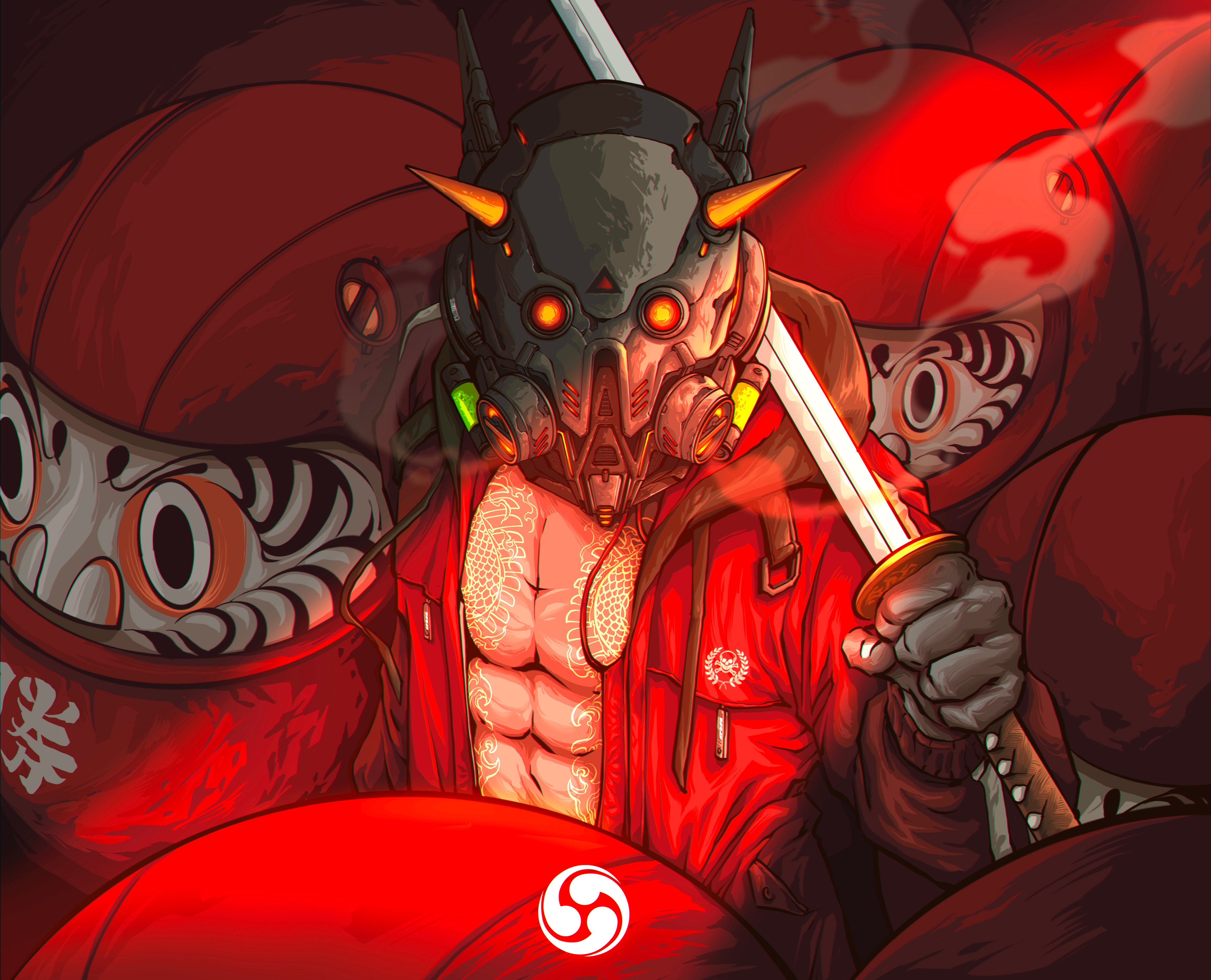 General 4622x3741 digital art illustration artwork character design  cyberpunk warrior katana sword mask weapon Megan Mushi