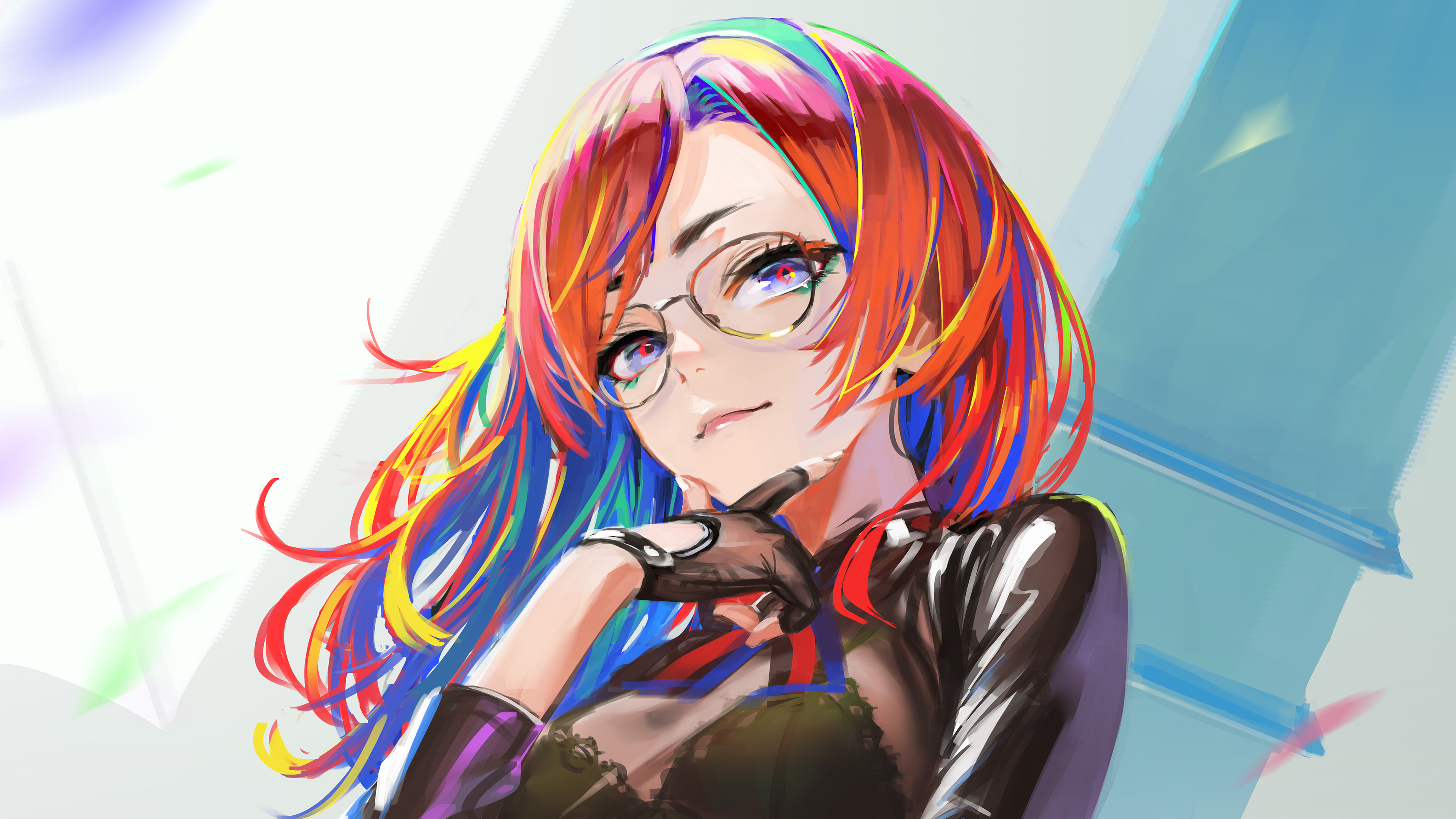 Anime 3840x2160 anime girls cropped Arata Yokoyama glasses multi-colored hair