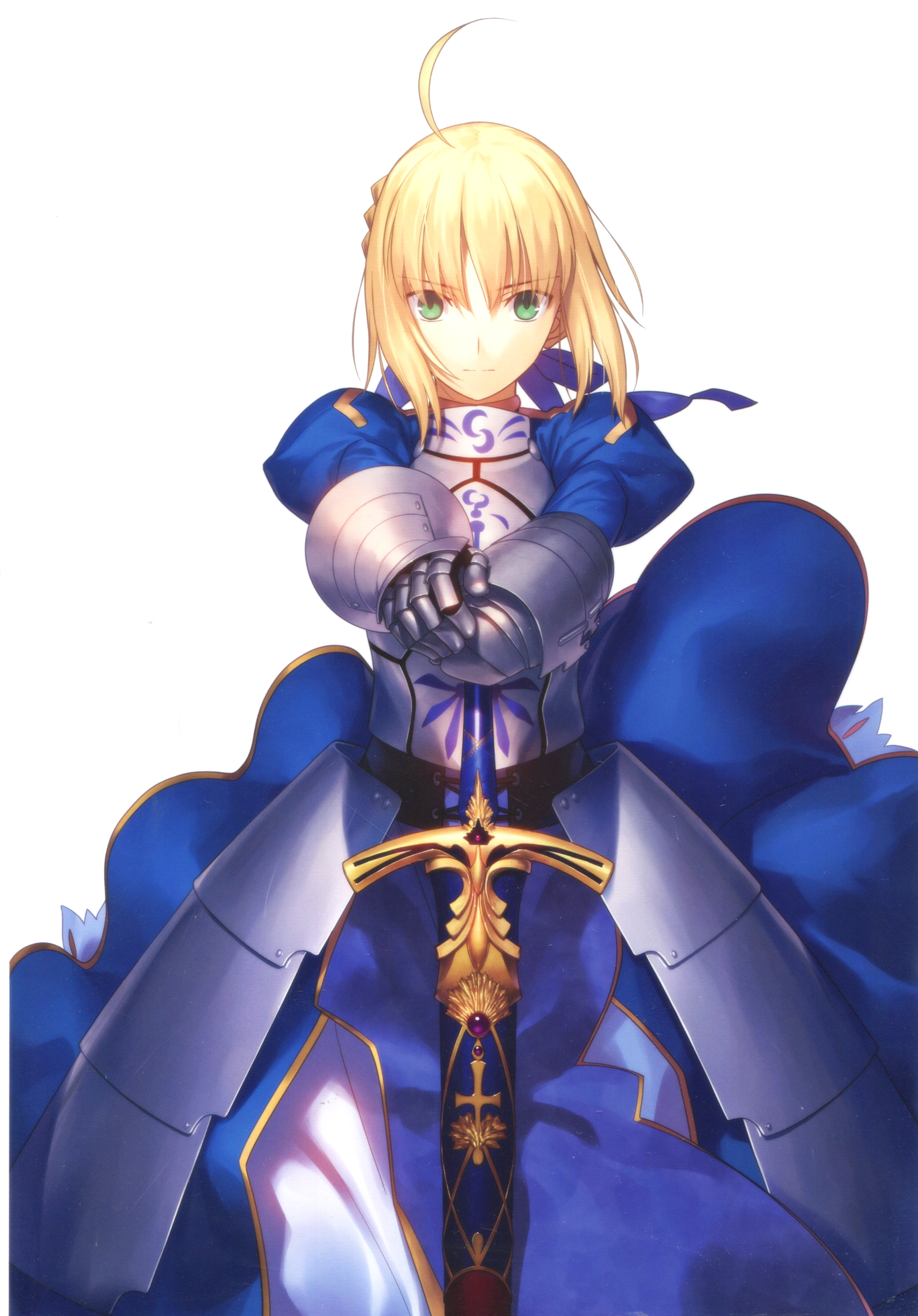 Anime 2420x3470 Artoria Pendragon Fate/Stay Night armor gauntlets blonde green eyes Caliburn (Fate series) sword Fate/Stay Night: Unlimited Blade Works anime girls sword with gold fittings Sword with Diamonds Scabbard with Diamonds Scabbard with Gold fittings gold-trimmed clothes pale detailed high detail Caucasian
