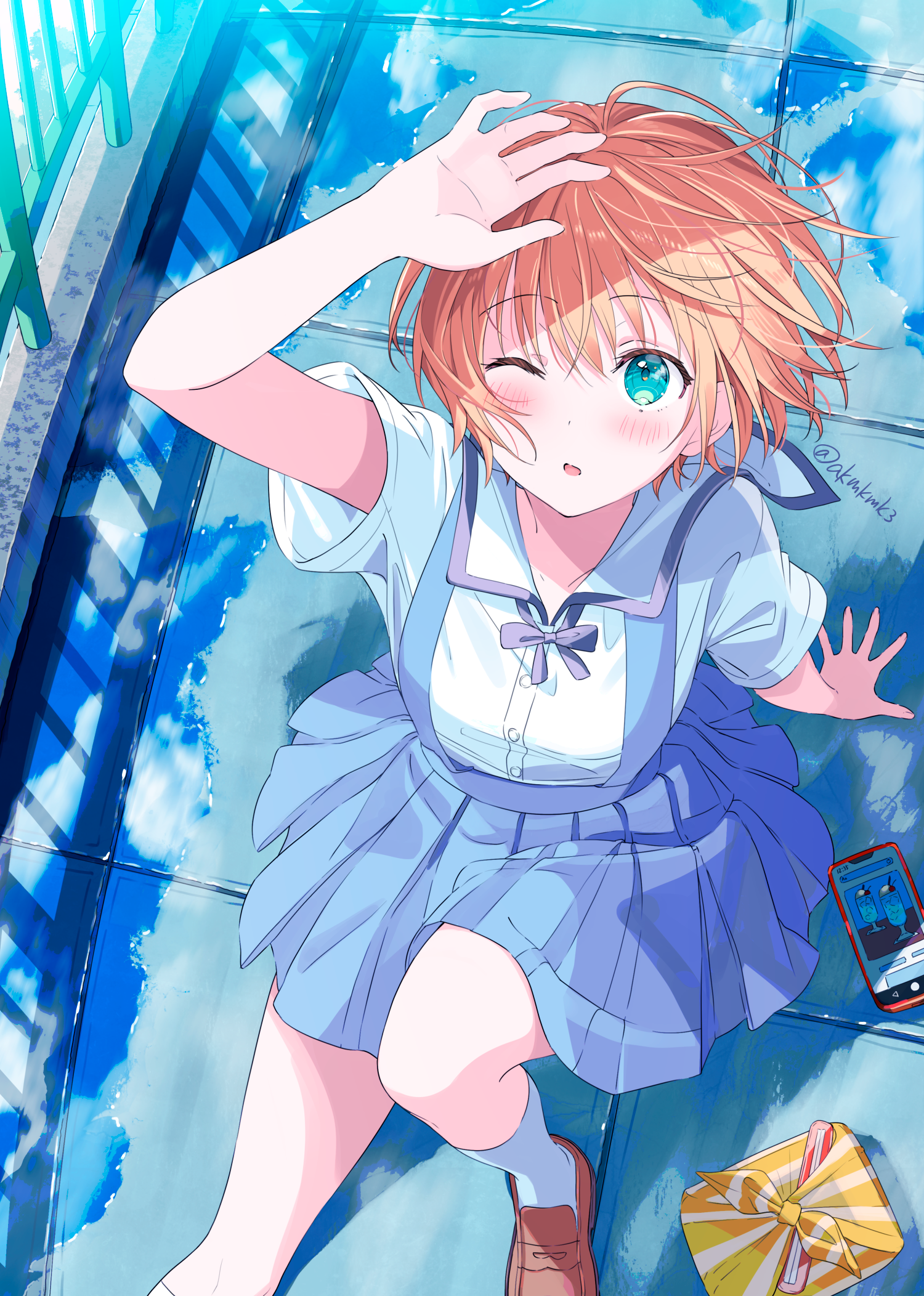Anime 1500x2104 anime girls schoolgirl school uniform blue eyes blonde phone