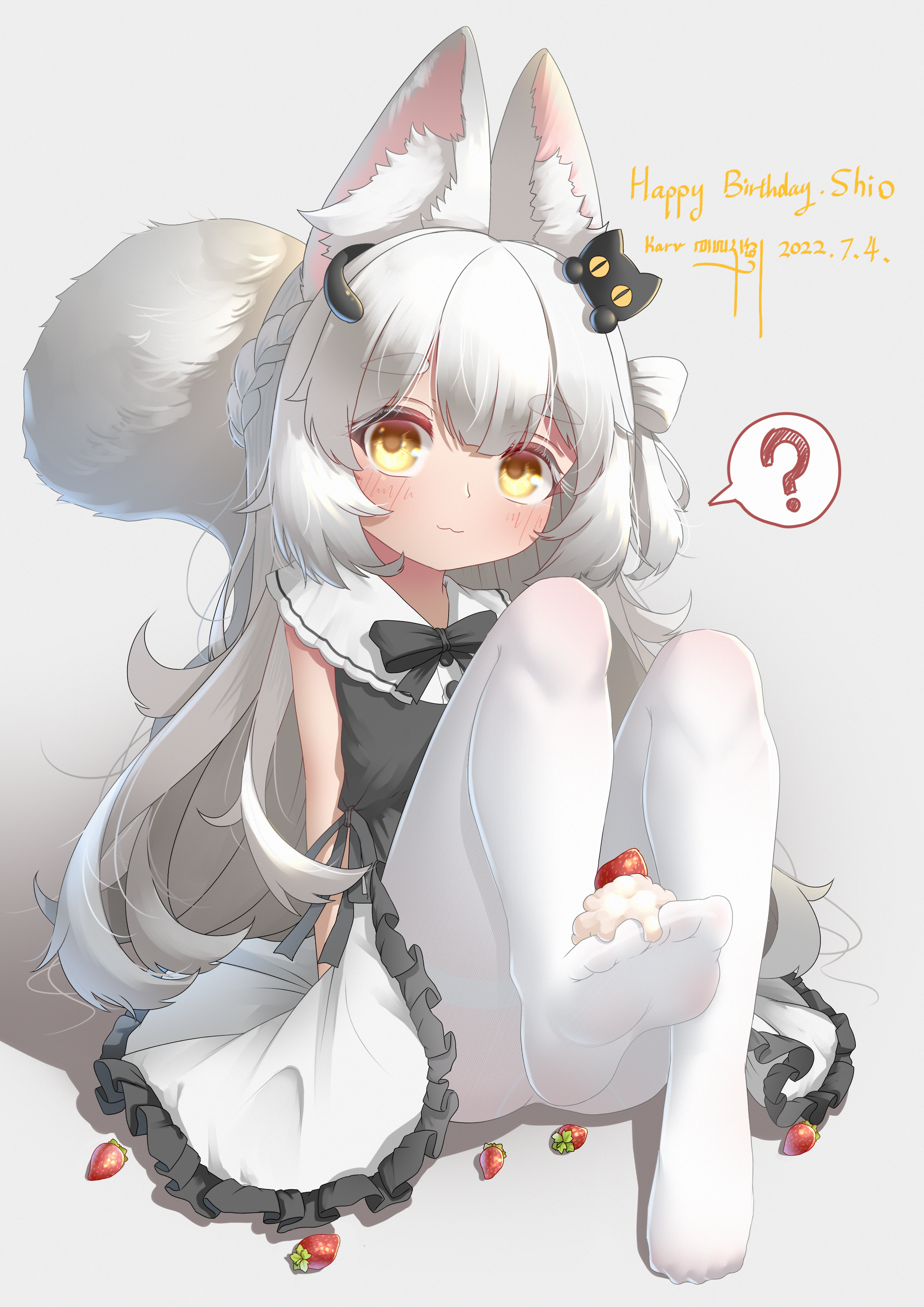 Anime 2480x3508 white hair cat girl anime girls yellow eyes tail strawberries icing loli animal ears