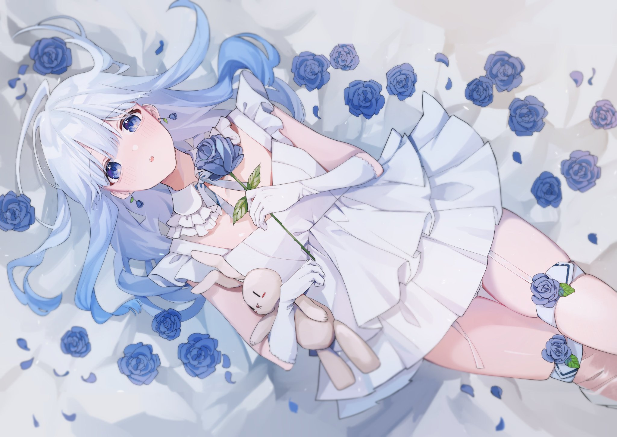 Anime 2048x1451 anime anime girls Emeralda artwork blue hair blue eyes dress flowers