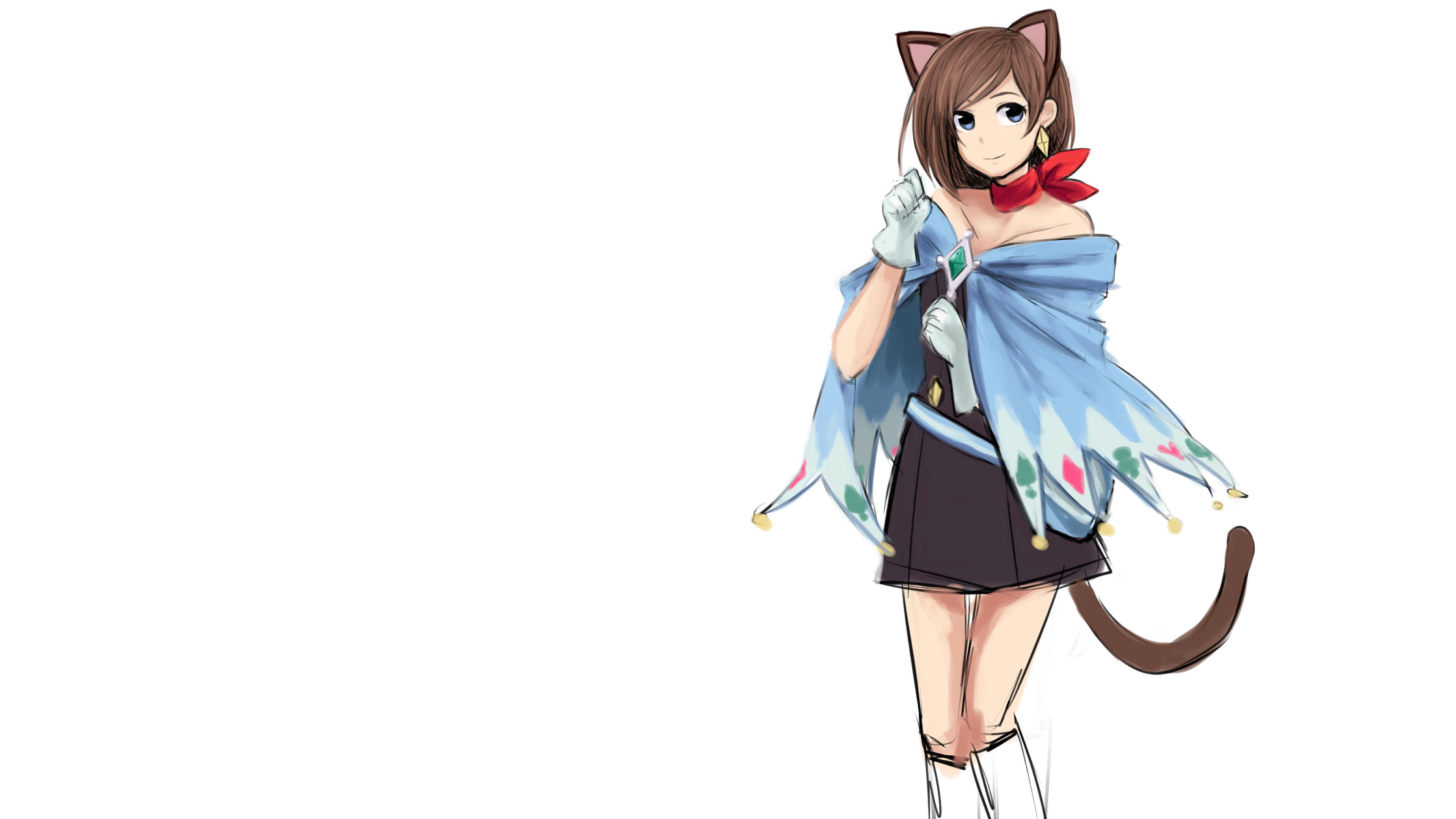 Anime 3840x2160 ace attorney Trucy Wright cape skirt ascot dress gloves brunette video games video game girls cat ears earring tail
