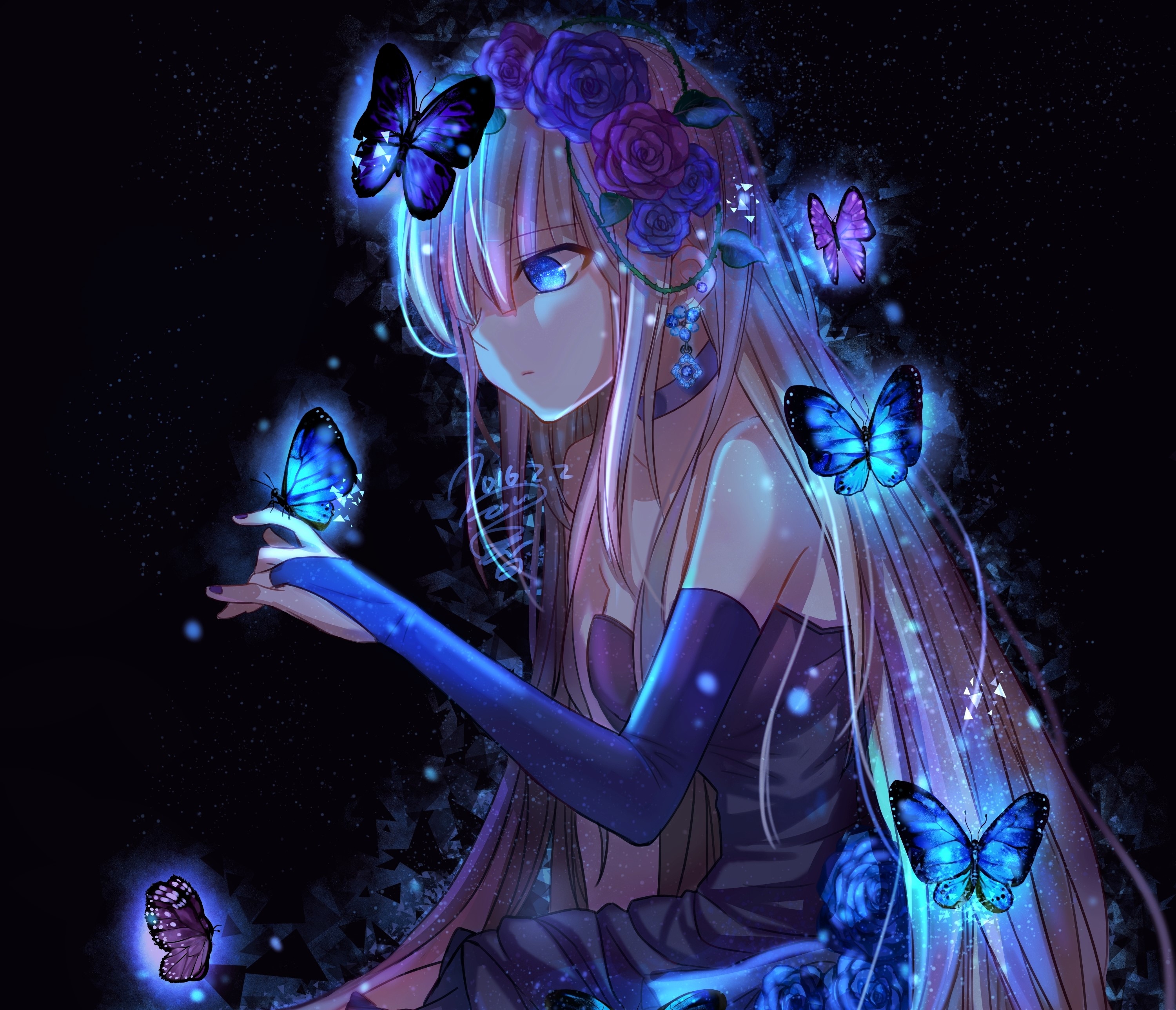 Anime 3000x2576 anime anime girls original characters cropped long hair flowers butterfly