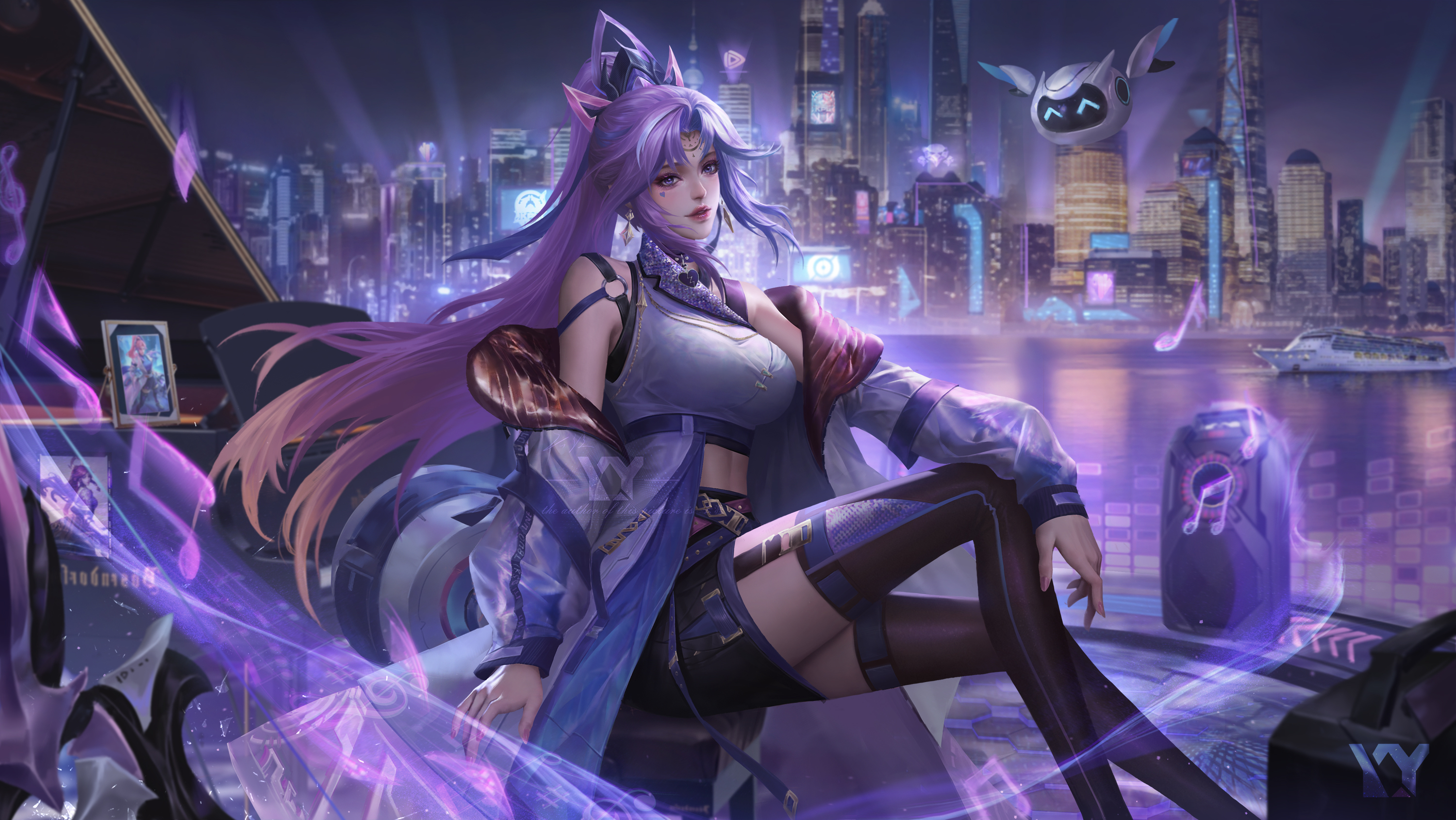 Anime 3000x1688 video game characters video games video game girls purple hair long hair boobs big boobs sitting