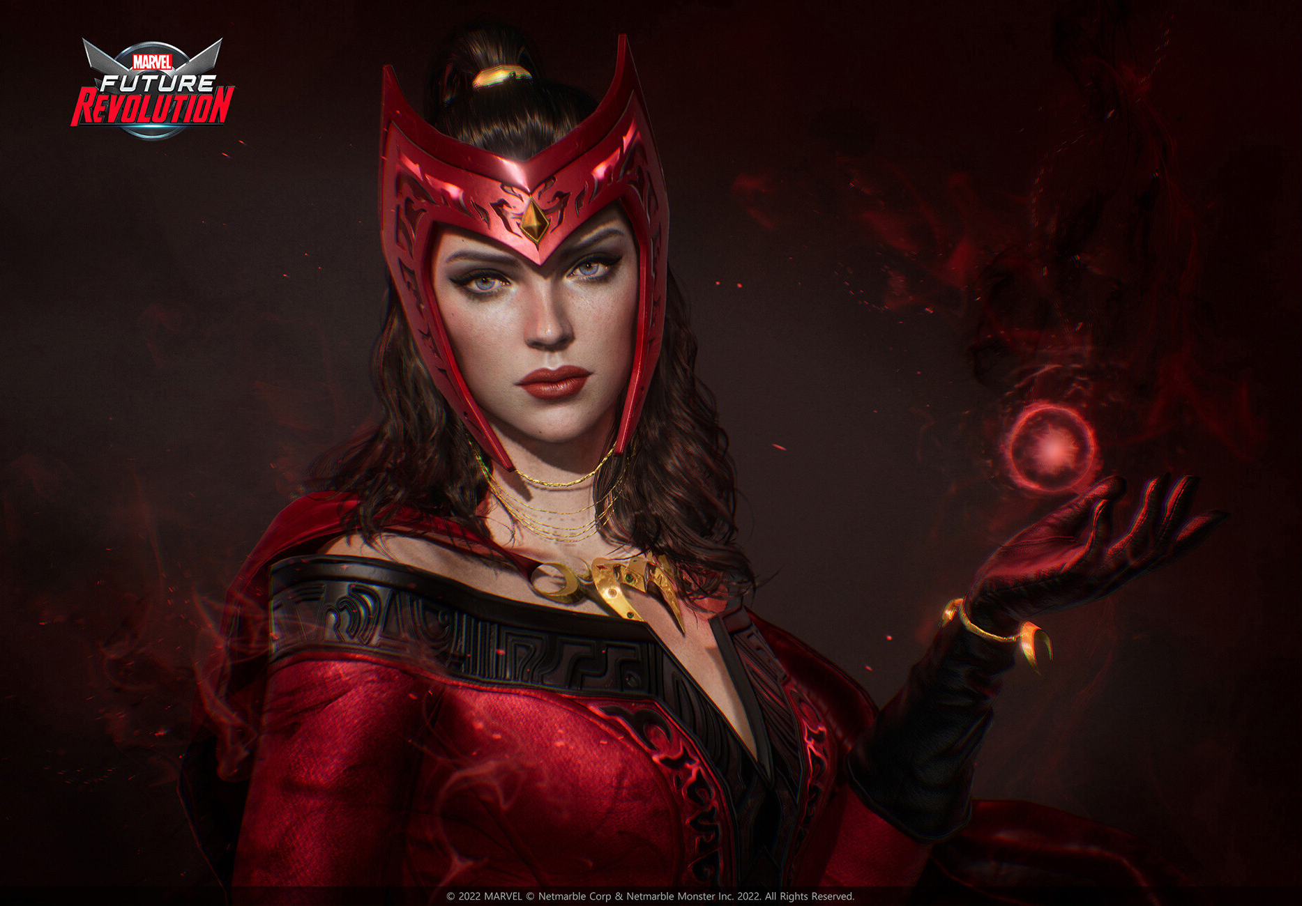 General 1867x1300 Minsu Kim CGI women Marvel Comics Scarlet Witch red clothing tiaras orb spell dark fantasy art fantasy girl