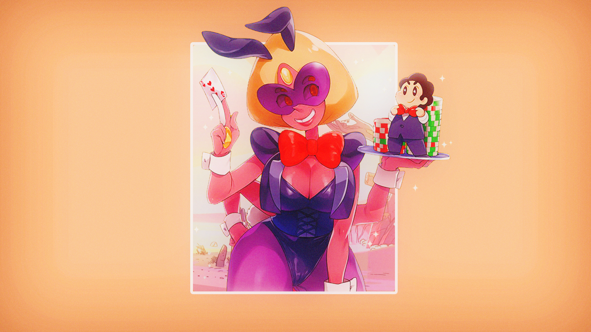 Anime 1920x1080 simple background picture-in-picture Steven Universe poker chips cards bunny suit bunny ears