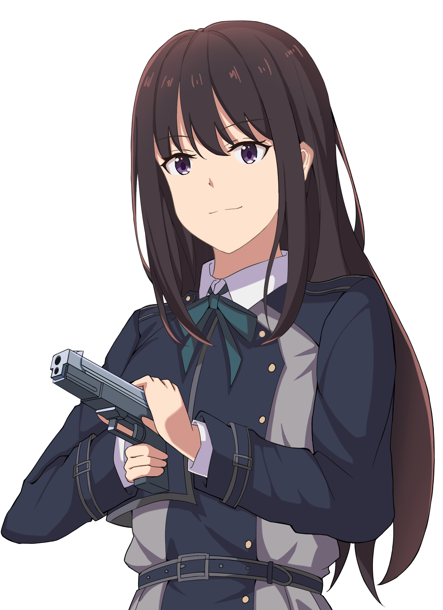 Anime 1454x2000 anime anime girls Lycoris Recoil Inoue Takina long hair black hair solo artwork digital art fan art gun girls with guns