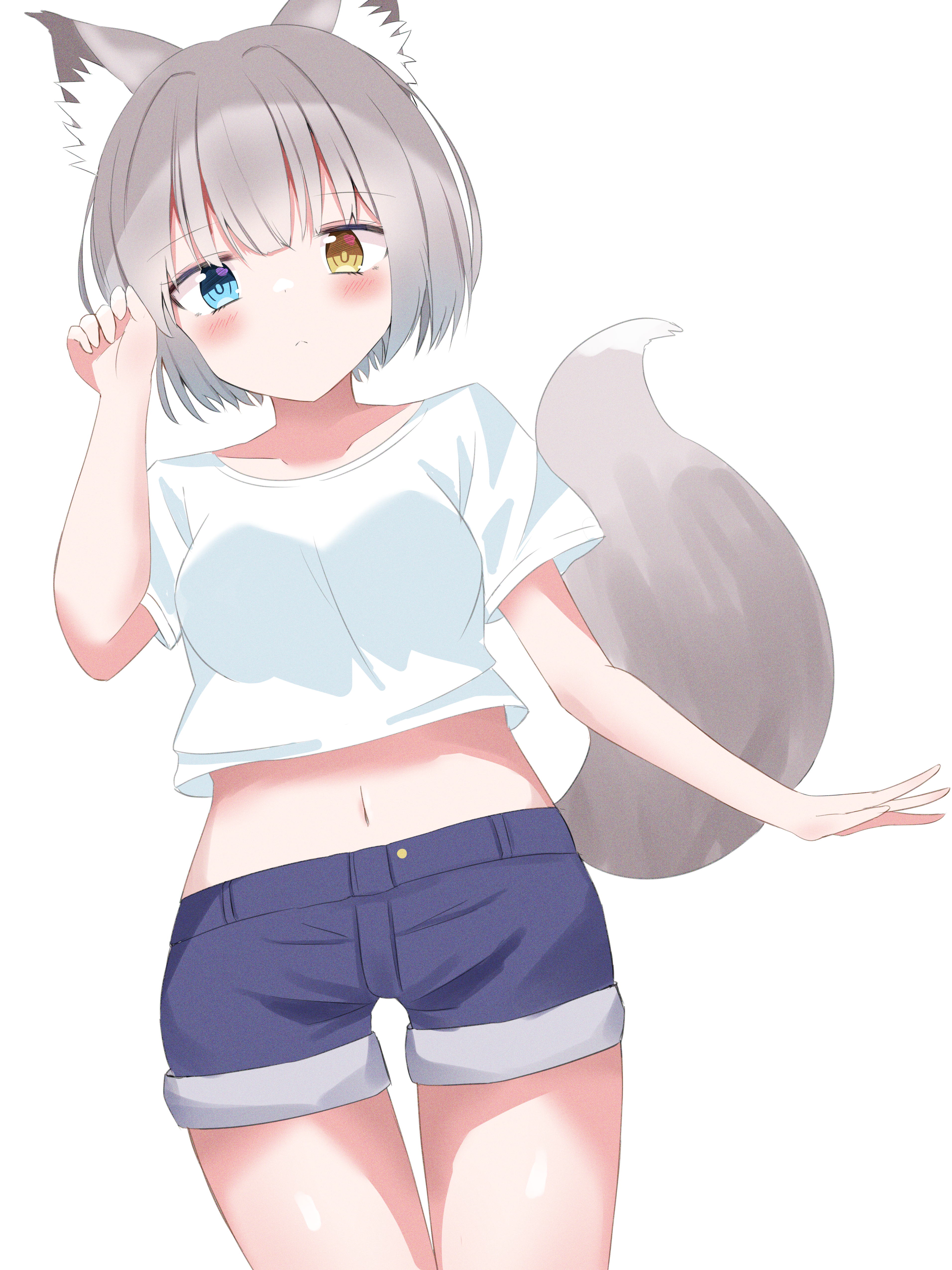 Anime 3825x5100 animal ears fox girl simple background heterochromia anime girls fox ears fox tail belly button