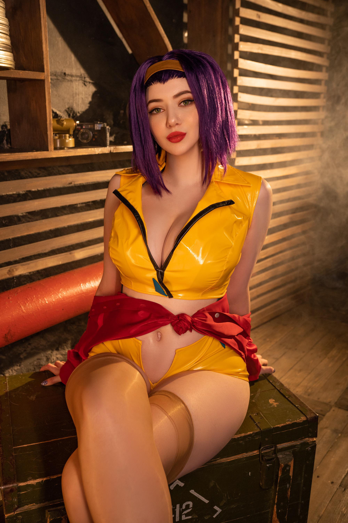 People 1333x2000 Alina Becker women model cosplay Faye Valentine Cowboy Bebop anime anime girls stockings curvy indoors women indoors cleavage belly belly button