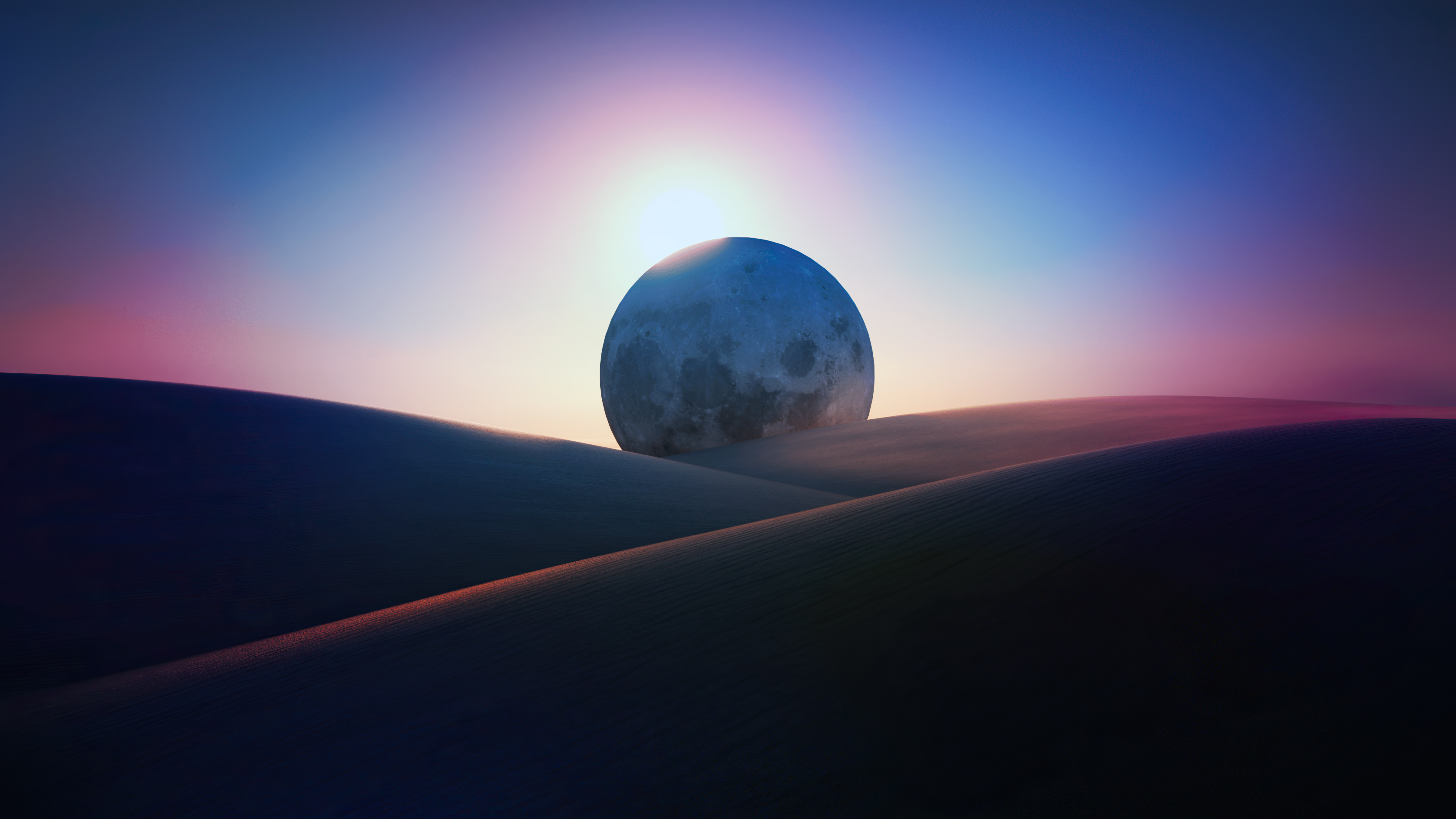 General 3840x2160 digital art landscape desert Moon night abstract sky sand