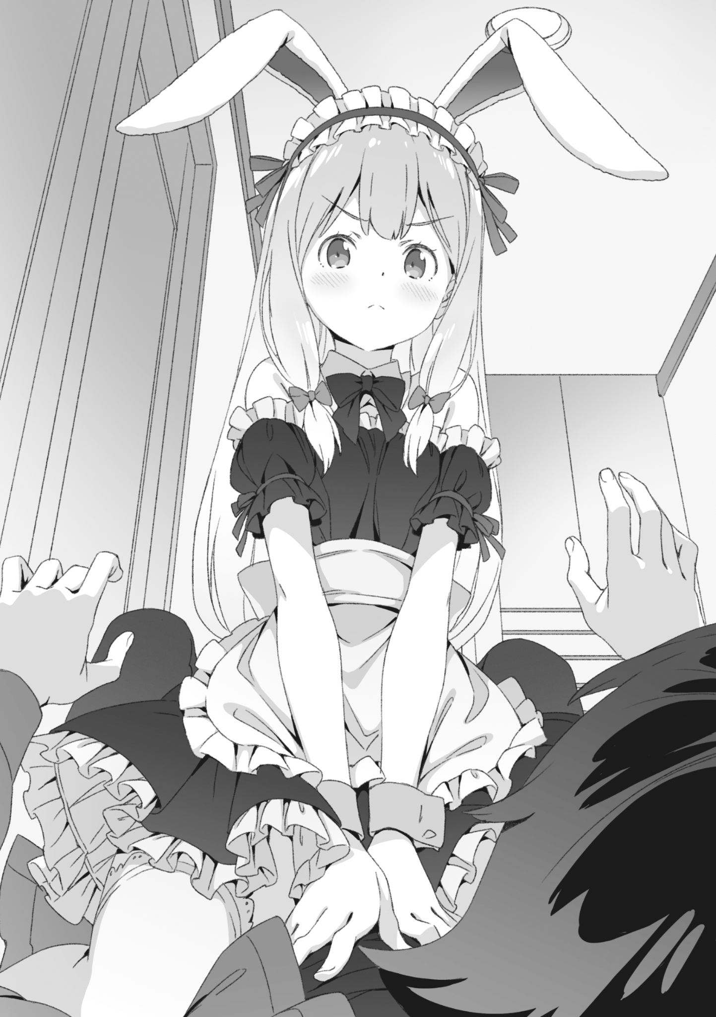 Anime 1443x2048 Izumi Sagiri Izumi Masamune Eromanga-sensei anime girls anime maid outfit bunny ears monochrome manga